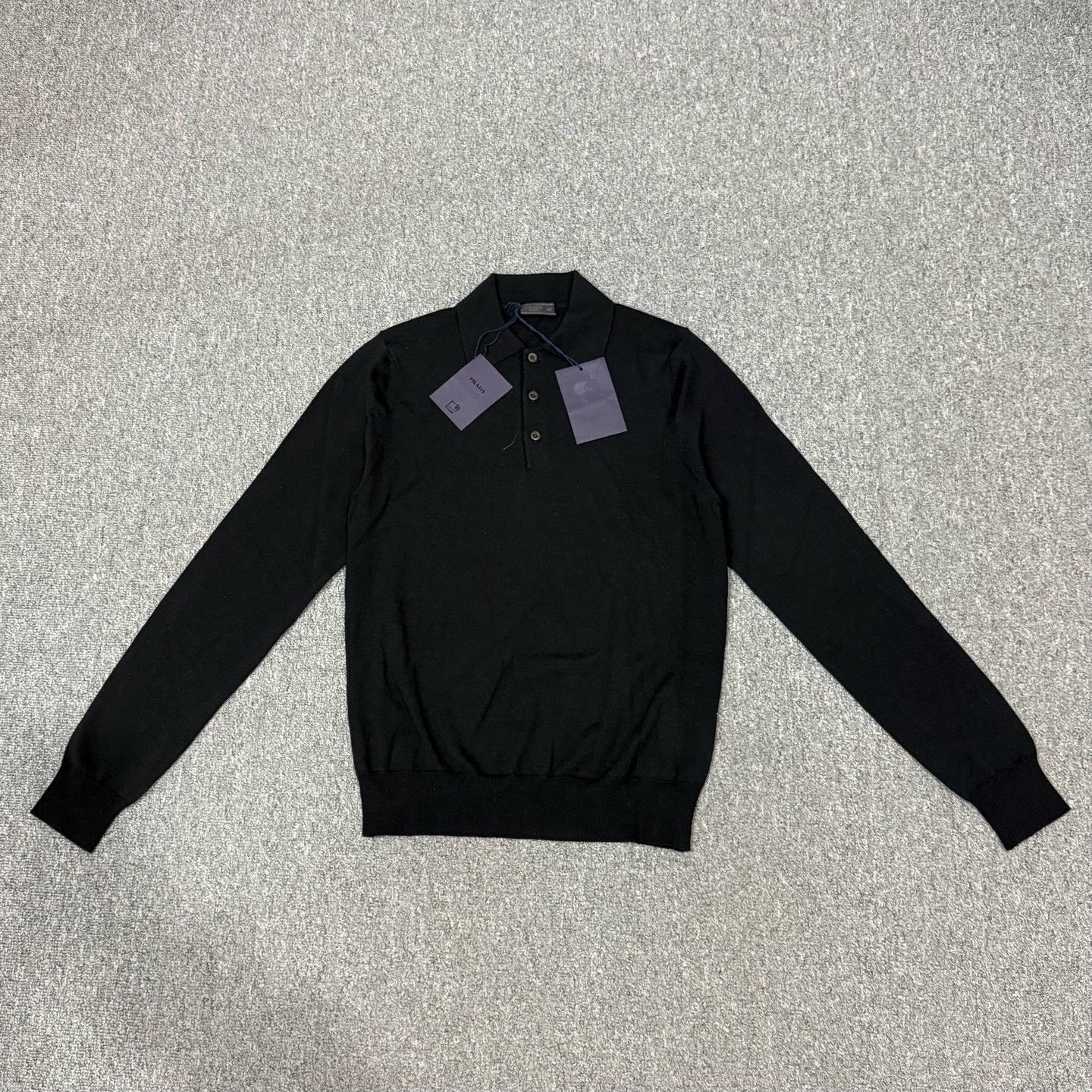 Prada Prada Black Long-Sleeve Knit Polo Shirt Size US S / EU 44-46 / 1 - 1 Thumbnail