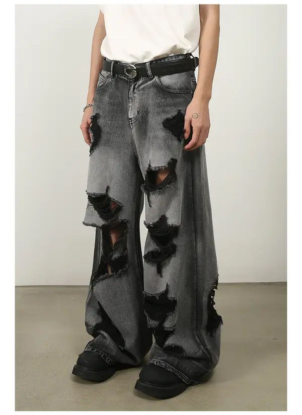 Japanese Brand Washed distressed straight loose wide-leg ripped jeans Size US 32 / EU 48 - 6 Thumbnail