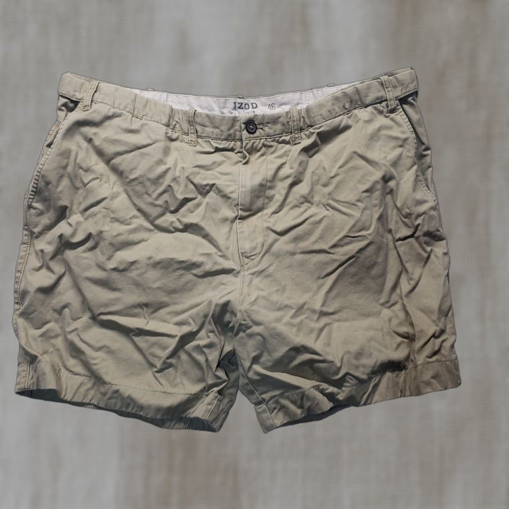 Izod IZOD Shorts Chino Cotton Pleated Front Brown Tan 46 Adult Men's Size 46 Brown Izod Short Mens 90s? Size US 30 / EU 46 - 1 Thumbnail