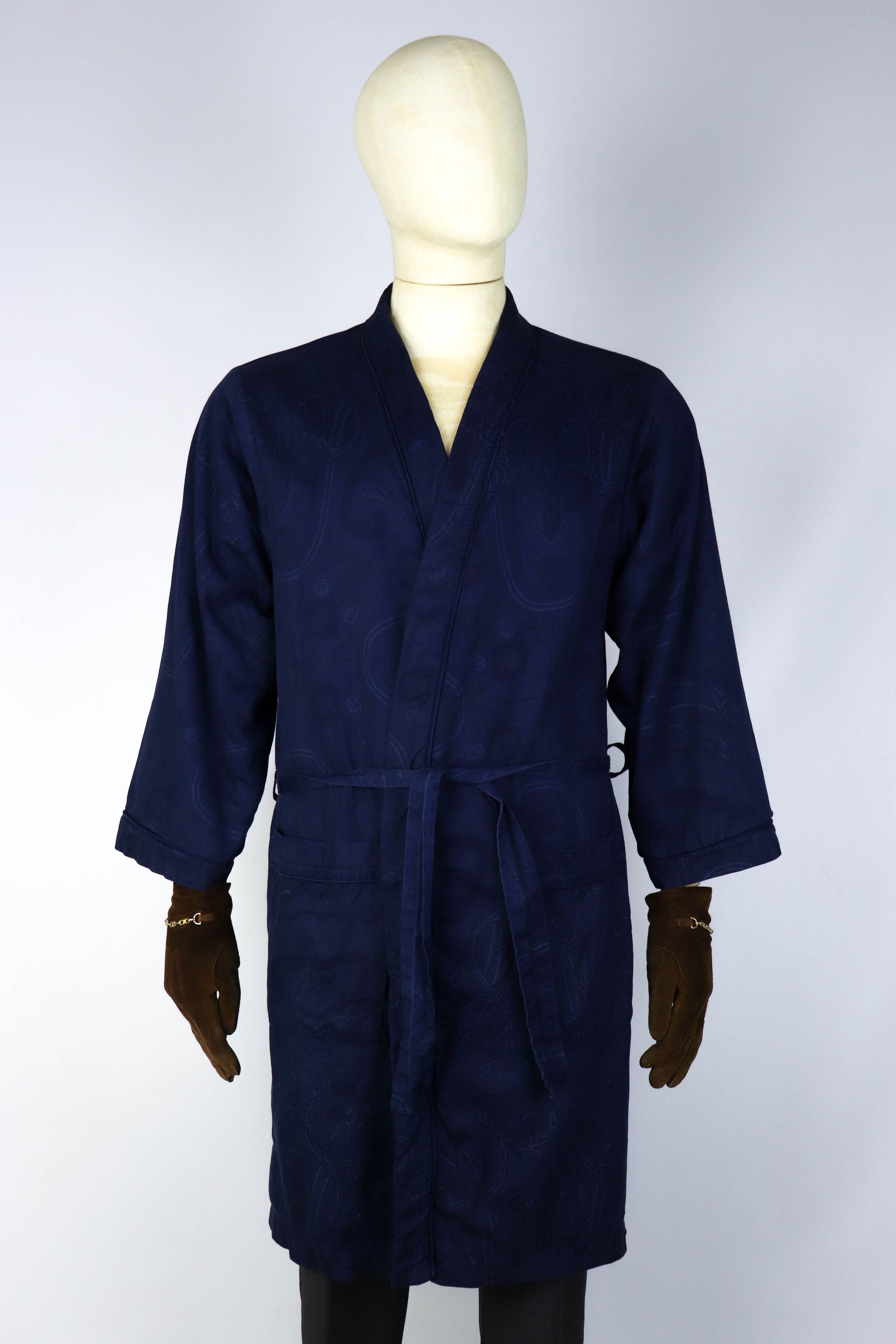 Ralph Lauren Dark Blue Paisley Printed Graphics Bath Robe