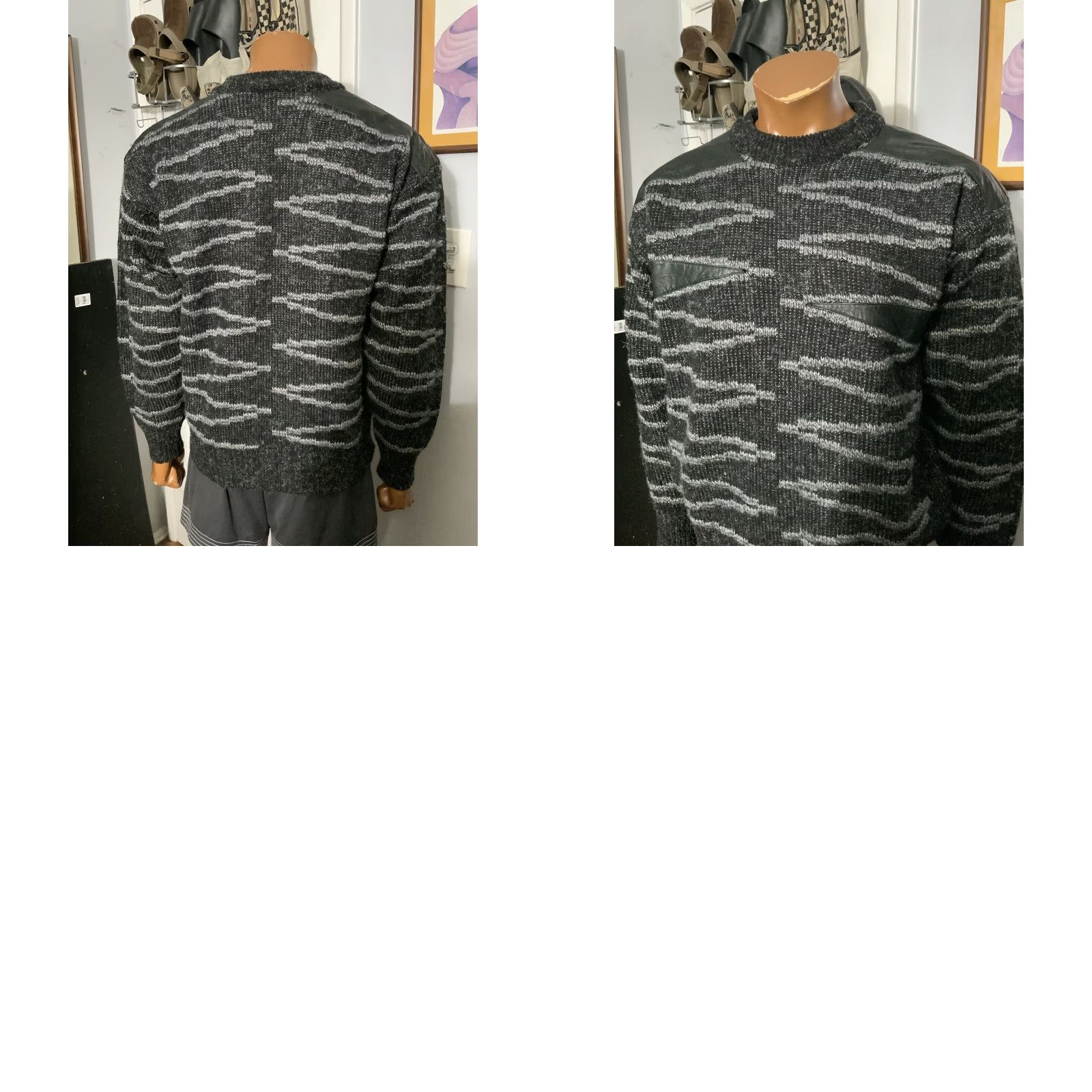 Vintage VINTAGE 80s Mark Elliot Wool Blend Leather Trim Knit Crewneck Pullover Sweater M Size US M / EU 48-50 / 2 - 8 Thumbnail