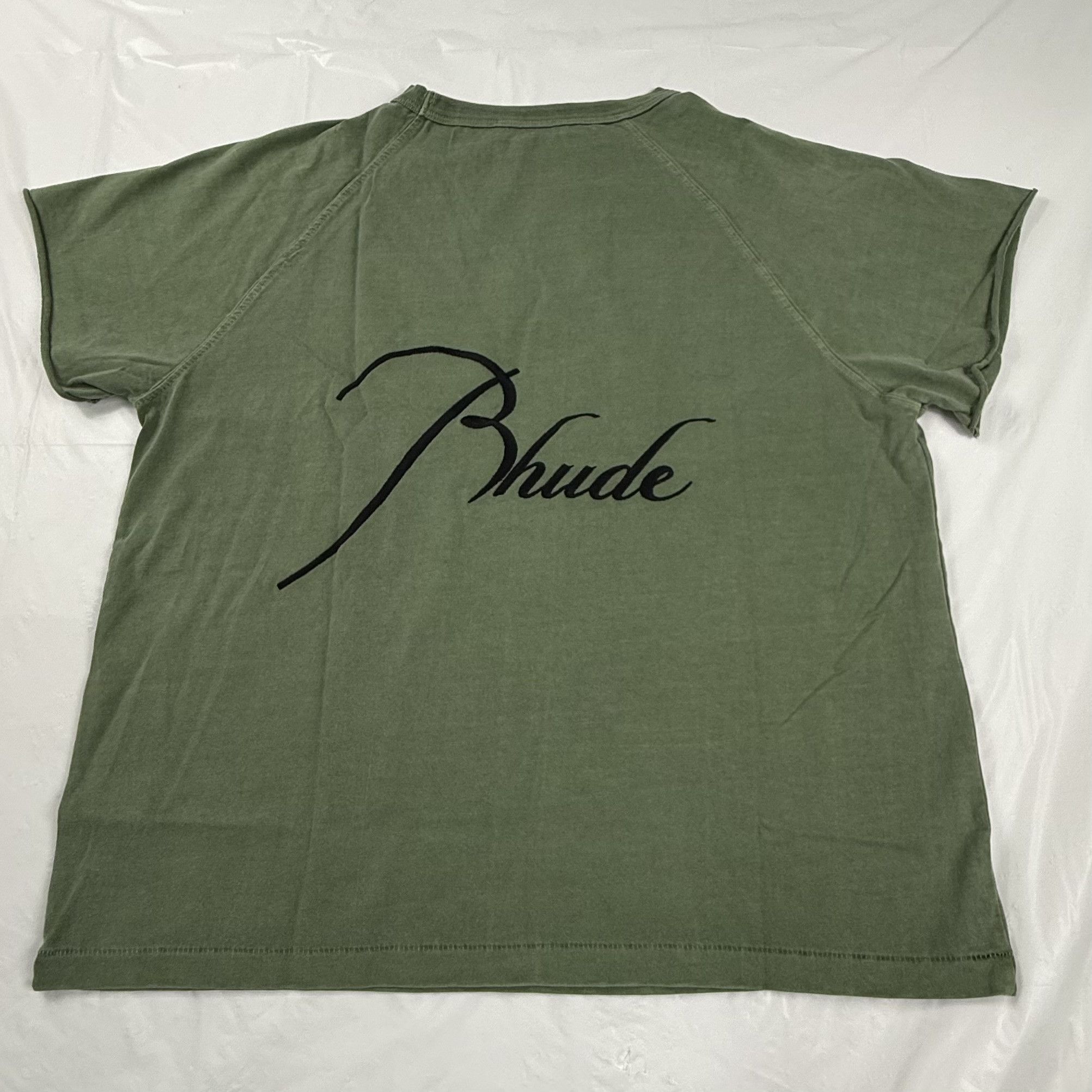 Rhude Rhude Raglan Logo Tee Olive Green Mens XS Script Logo Size US XS / EU 42 / 0 - 1 Thumbnail