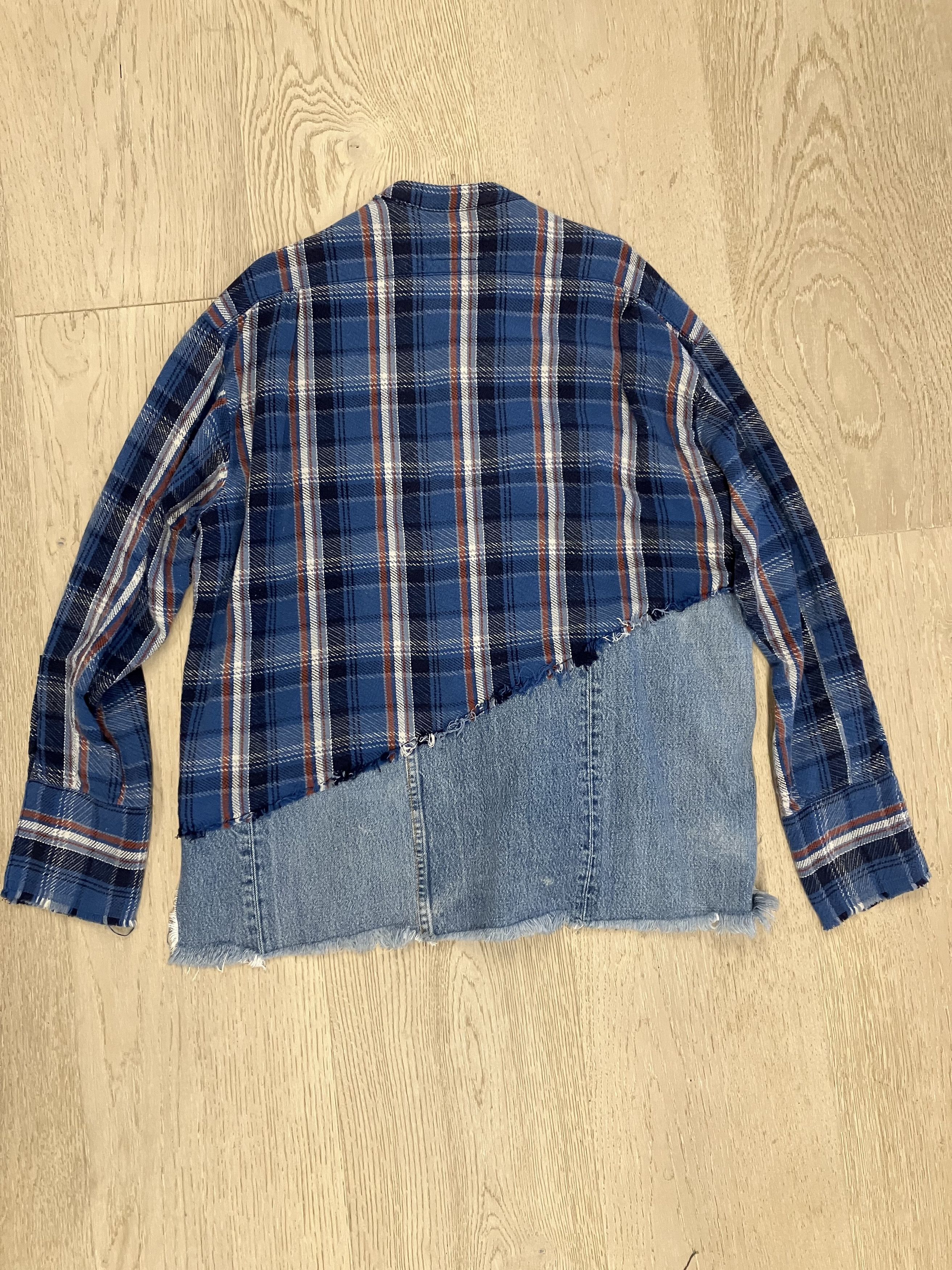 Greg Lauren $1250 Greg Lauren Blue 50/50 Plaid/Denim Studio Shirt Size US L / EU 52-54 / 3 - 6 Thumbnail
