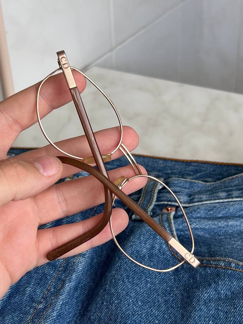 Dior × Vintage Christian Dior '90s Brown Oval Hook Frame Eyeglasses Eyewear Size ONE SIZE - 12 Thumbnail