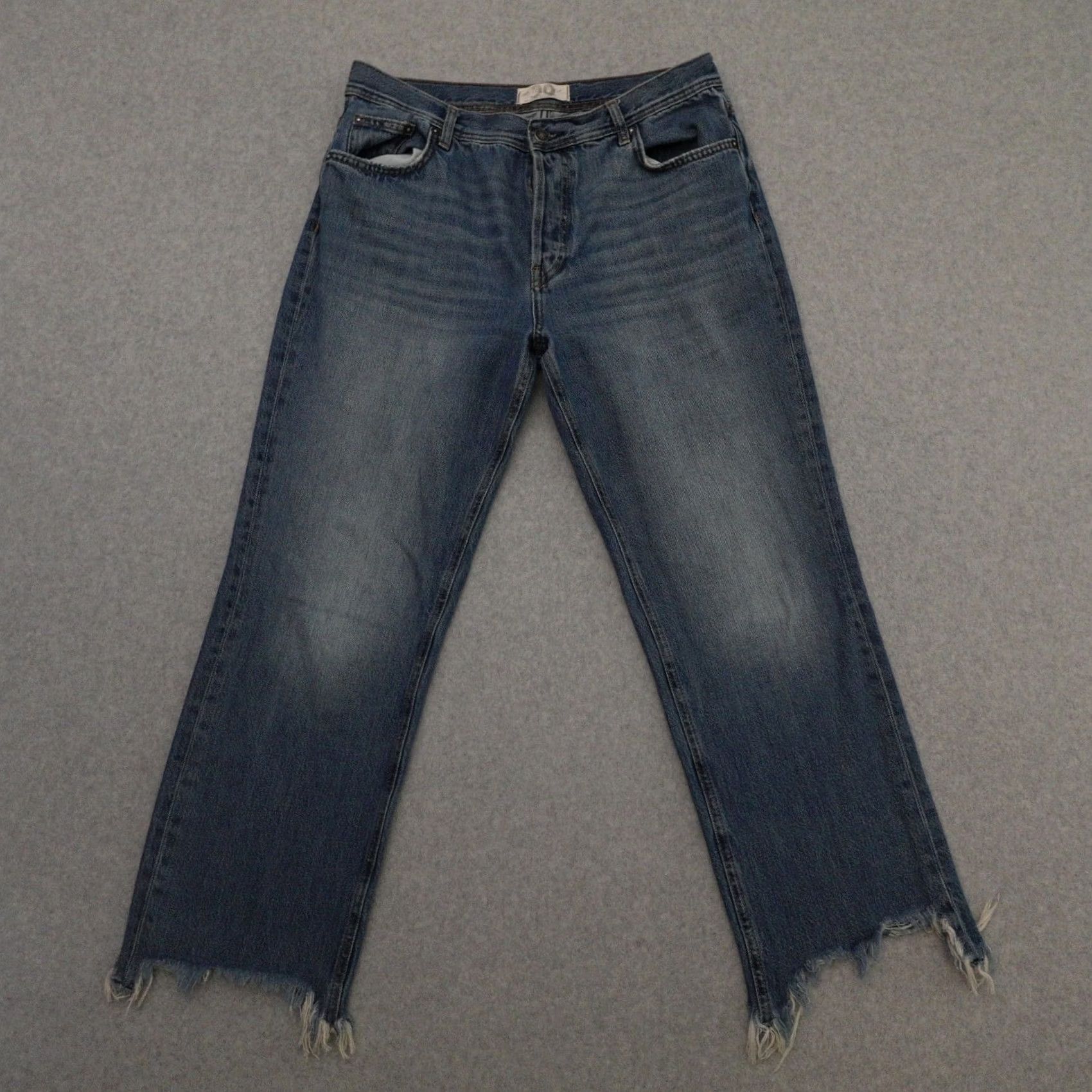 Vintage We The Free Womens Jeans 29 (29X27) Wide-Leg Baggy Fray Hem Blue Stripe Size 29" - 2 Thumbnail