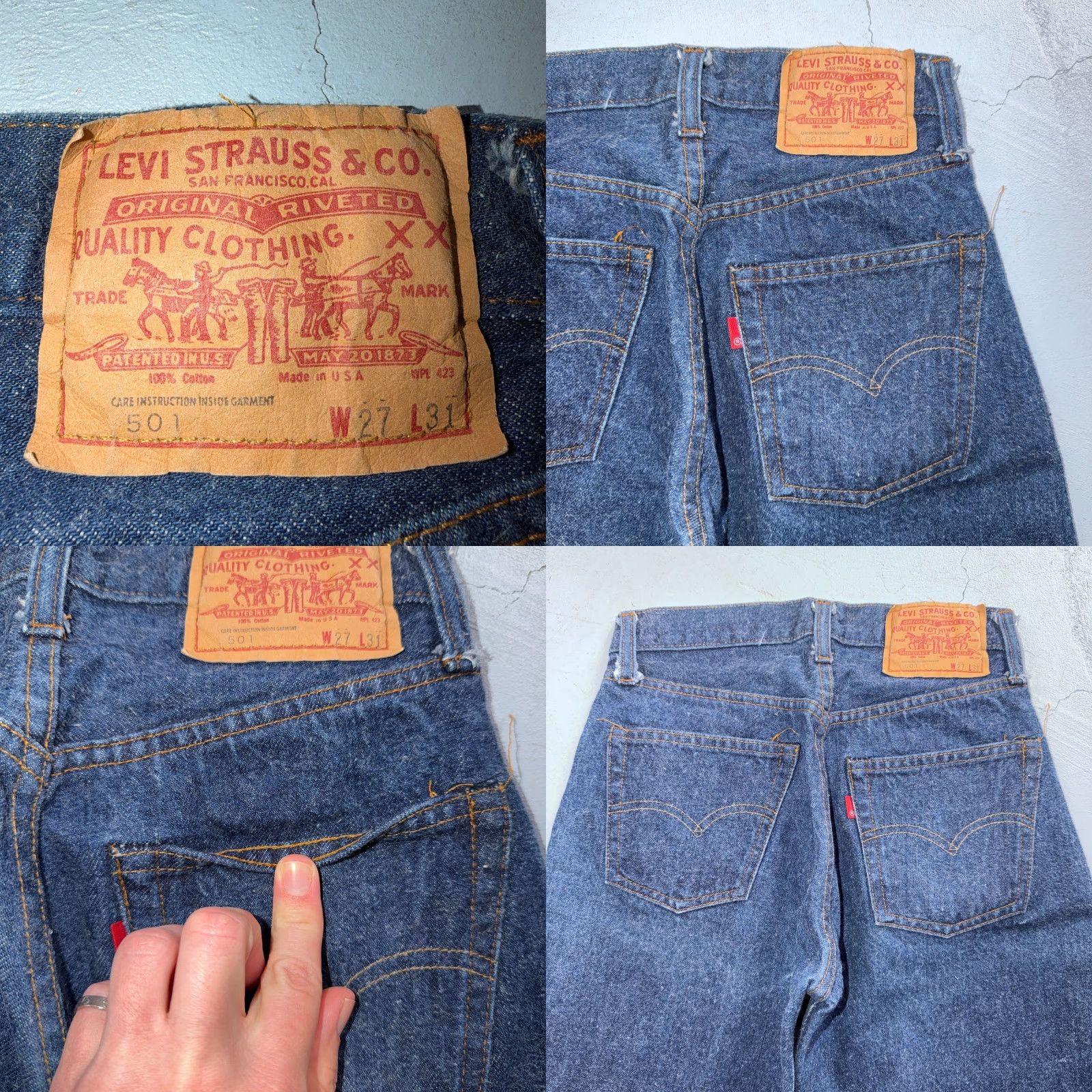 Levi's Levis 501 Vintage 80s Redline Selvedge USA Jeans Fuzzy Dark Wash 27x31 Act 25x27 Levi's 501 Series Size US 27 - 10 Thumbnail