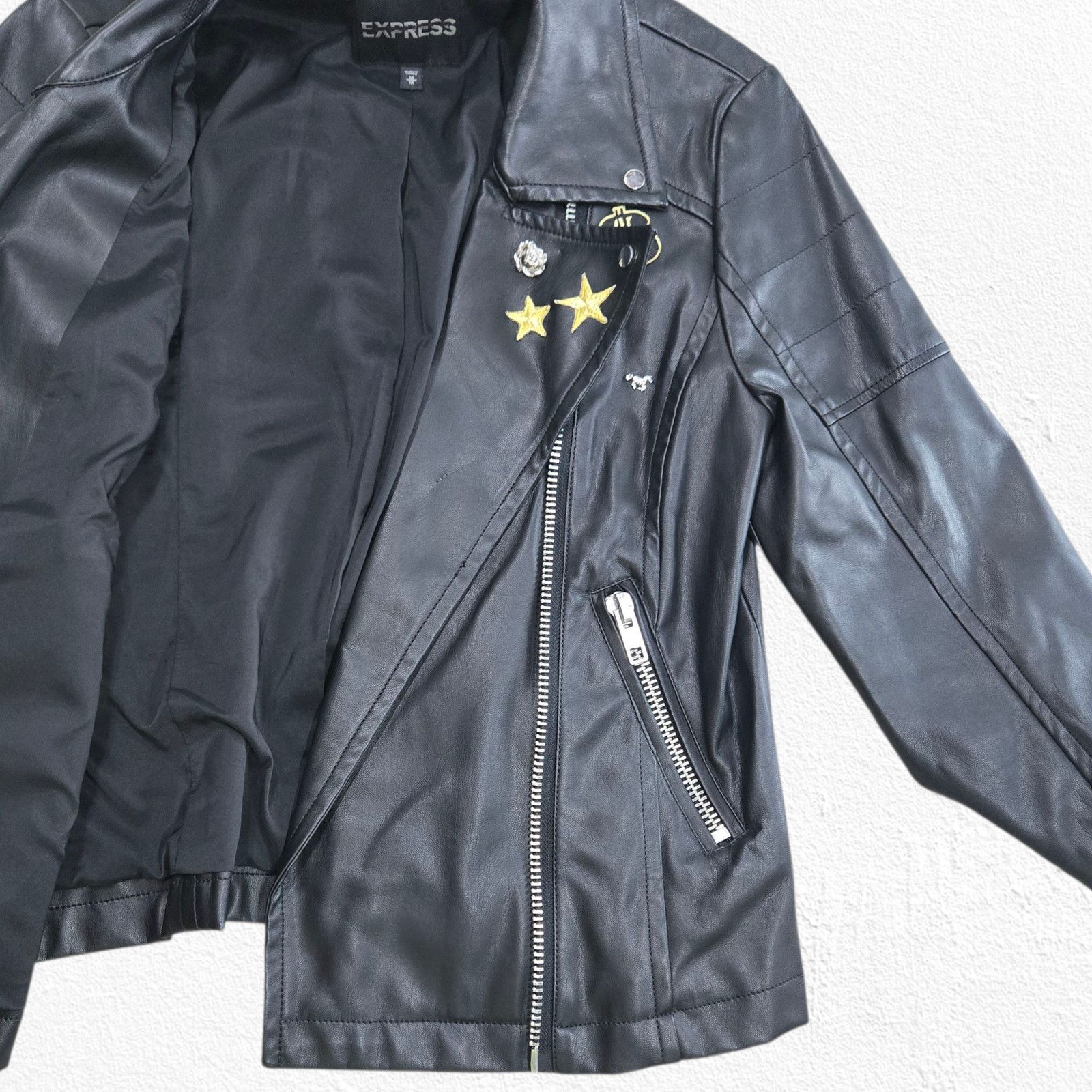 Express Black Faux Leather Moto Jacket Y2K Rocker Size Medium Size M / US 6-8 / IT 42-44 - 9 Thumbnail