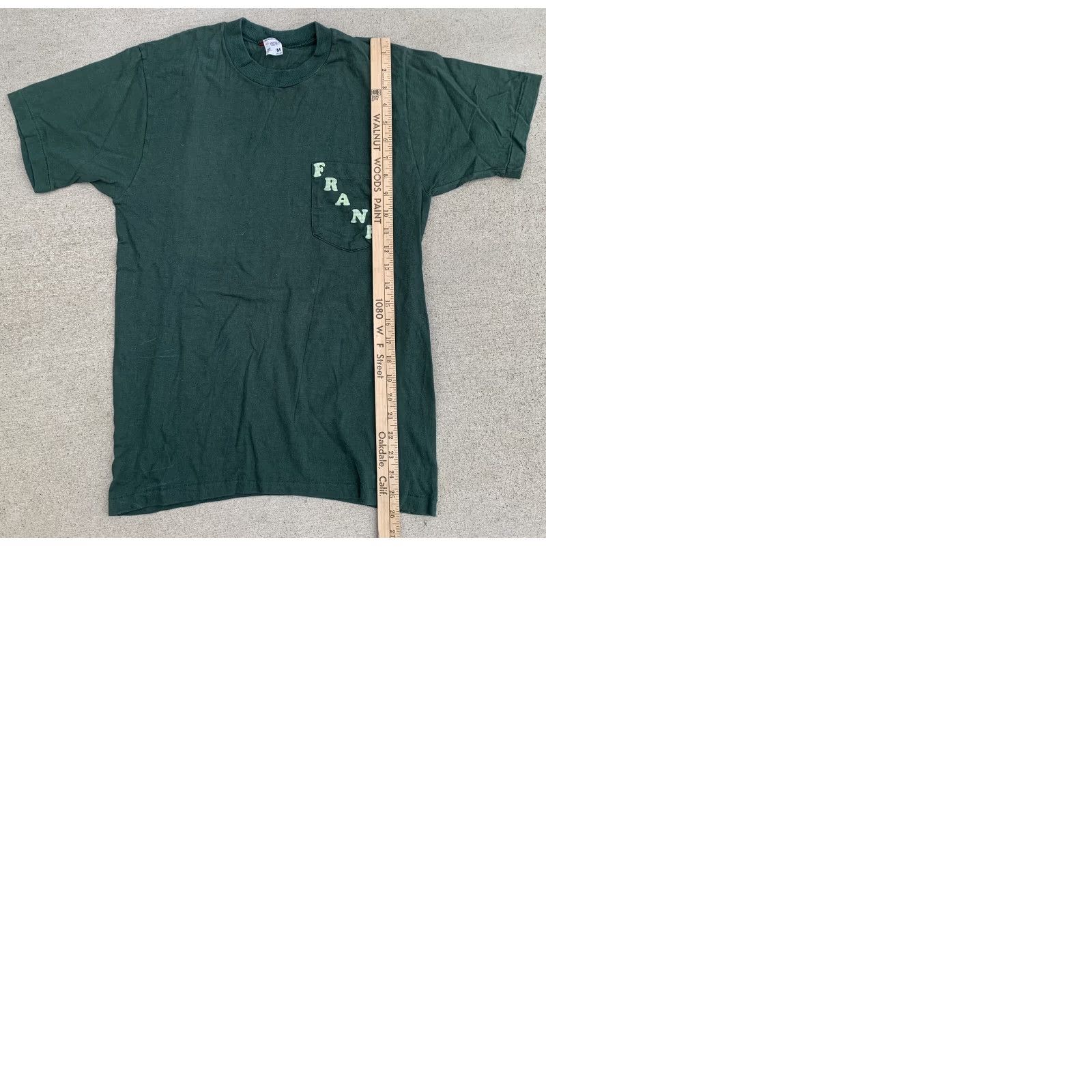 Vintage VINTAGE Pocket Tee T Shirt FRANK Green Short Sleeve M Cotton Left Front Chest Pocket Iron On Lettering Single Stitch Crew Neck Mens Shirts Size US M / EU 48-50 / 2 - 9 Thumbnail