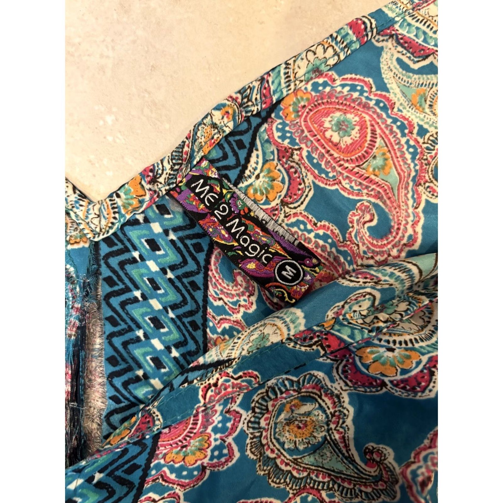 Altea Me 2 Magic Dress Womens M Teal Paisley Boho V-Neck Sleeveless Tassel Straps Sundress Beach Long Multicolor Patterns 90s? Size M / US 6-8 / IT 42-44 - 3 Thumbnail