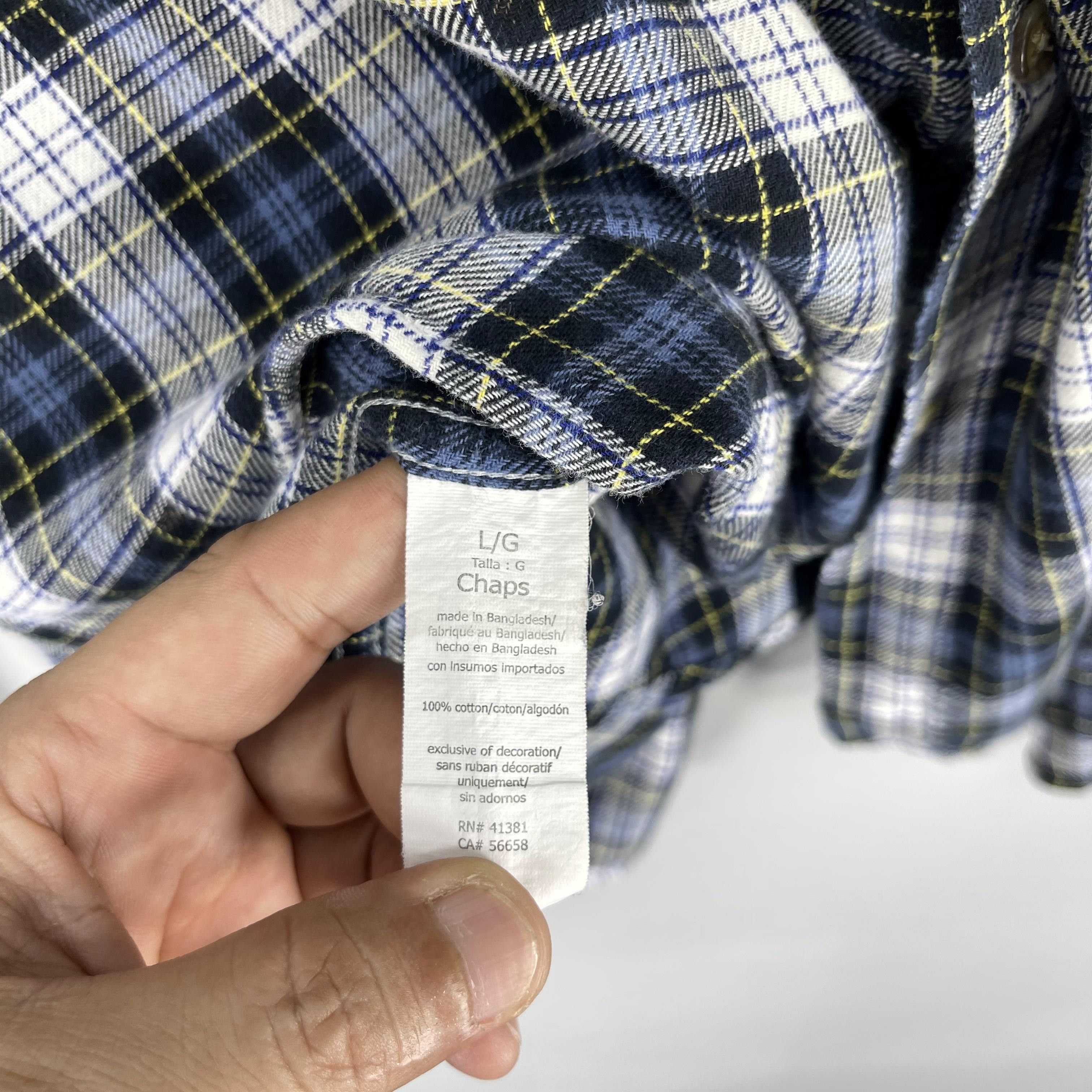 Flannel Vintage CHAPS Checkered Tartan Blue Distressed Flannel Size US L / EU 52-54 / 3 - 7 Thumbnail