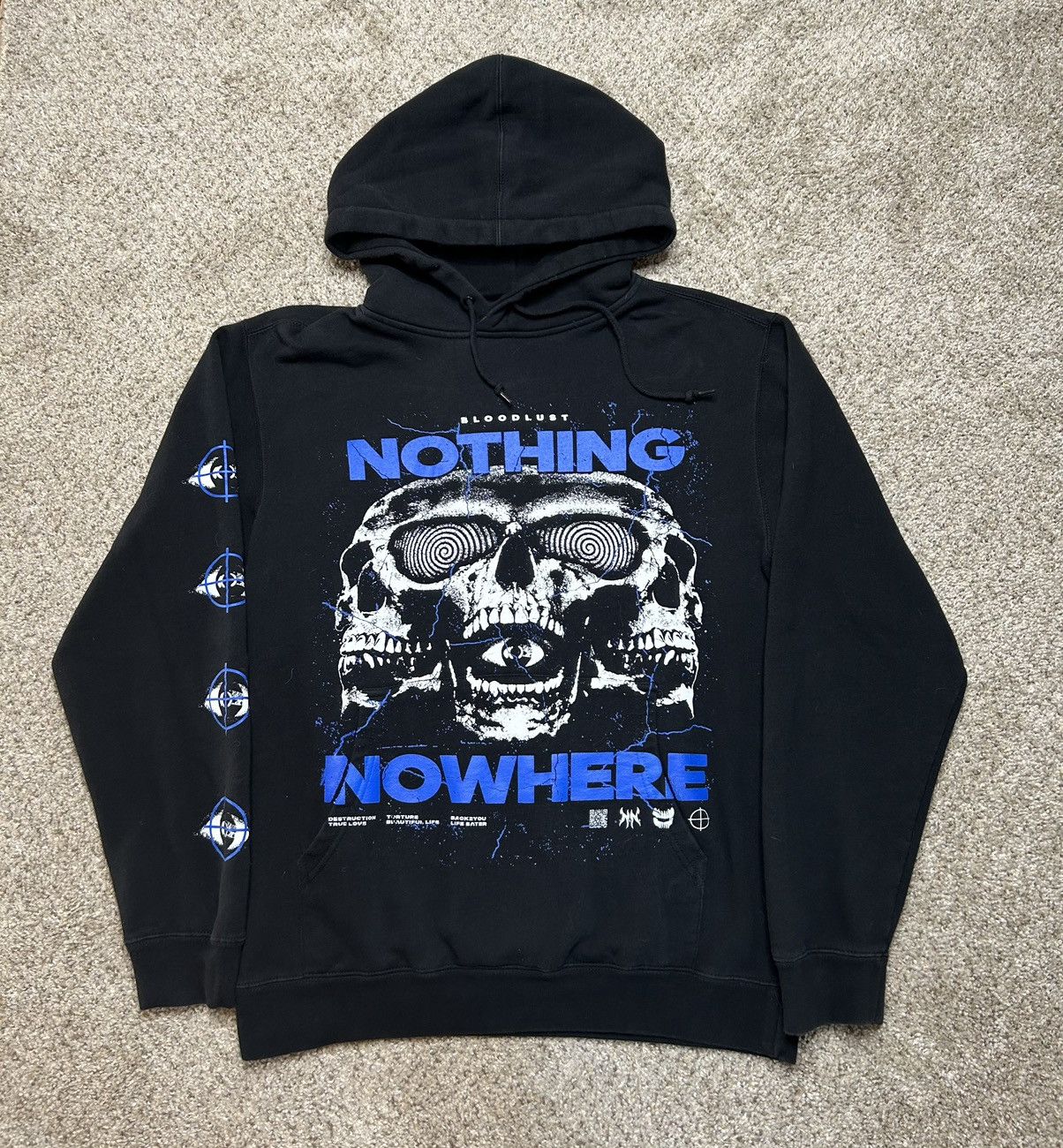 image of Band Tees Crazy Nothing Nowhere Hoodie in Black, Men's (Size Medium)
