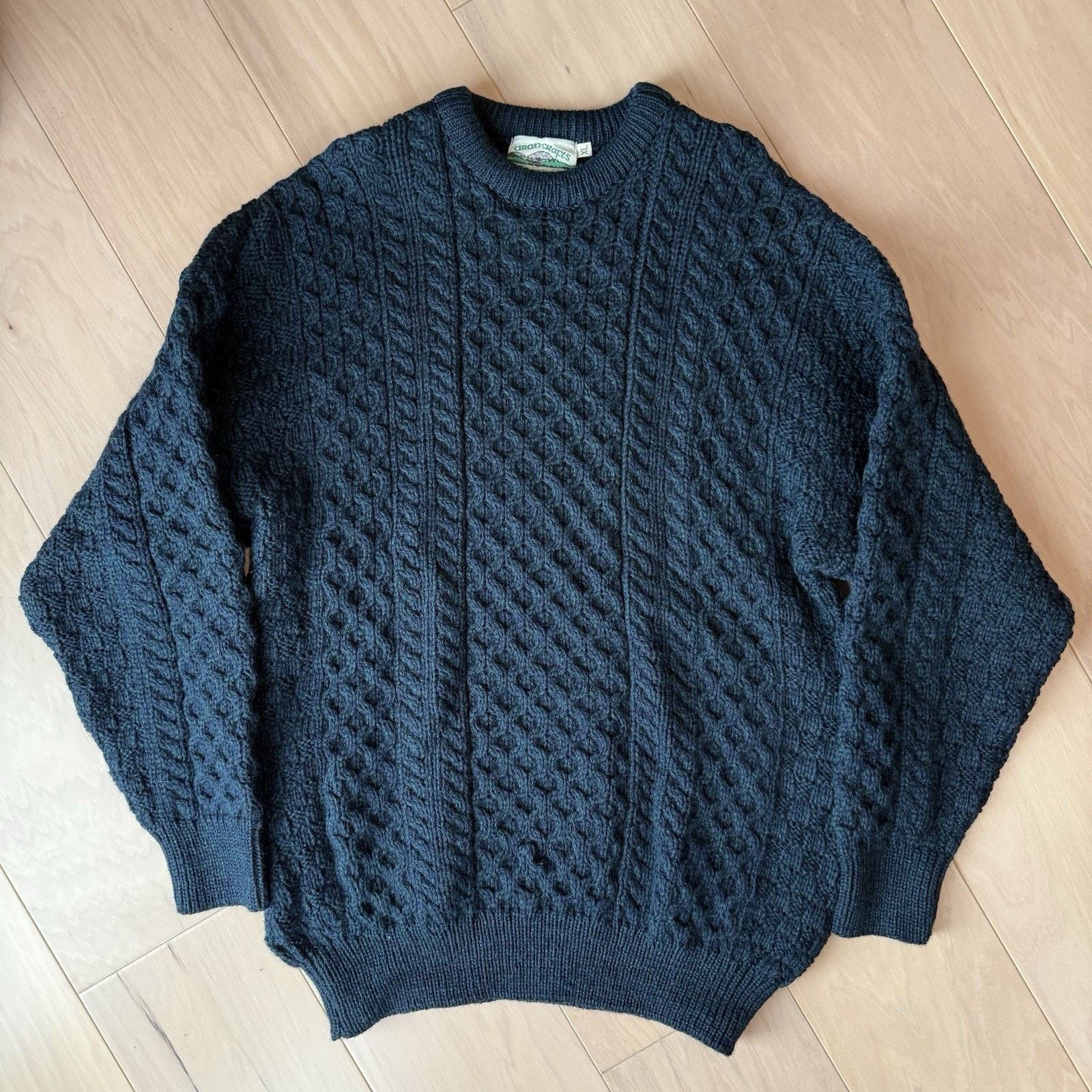 Aran Crafts × Vintage Aran Crafts Cable Knit Sweater Green Wool Ireland Fisherman Size US XL / EU 56 / 4 - 2 Thumbnail