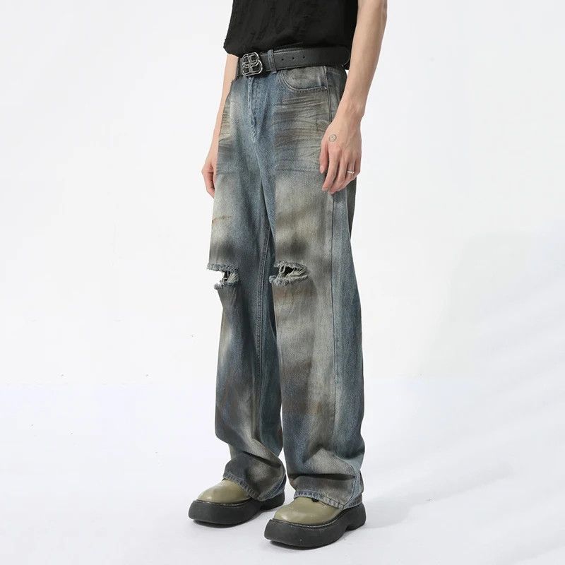 Shredded Jeans Retro Style Dirty Hole