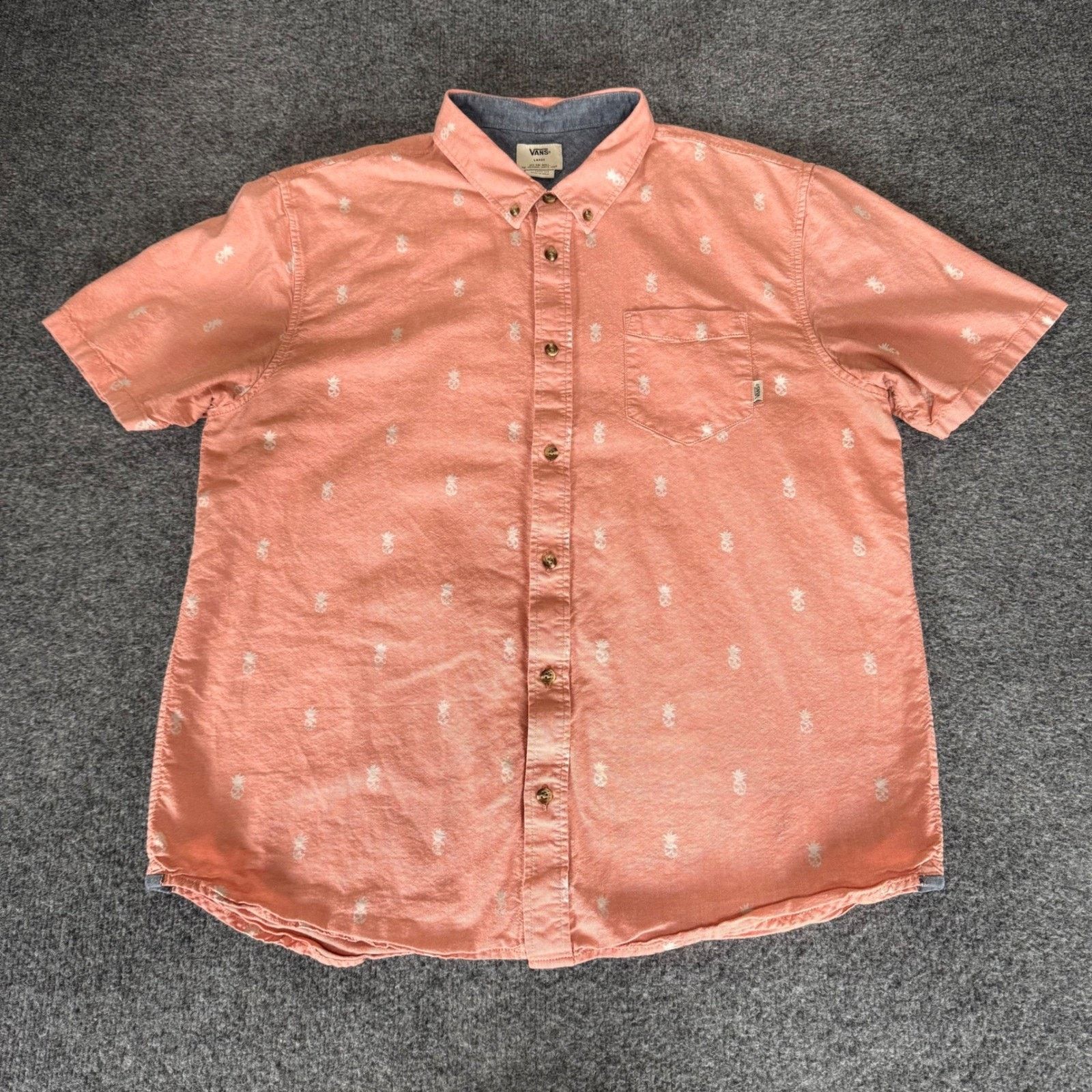 Vans Vans Mens Large Pineapple Skull Button Up Shirt Salmon Pink Size US L / EU 52-54 / 3 - 1 Thumbnail