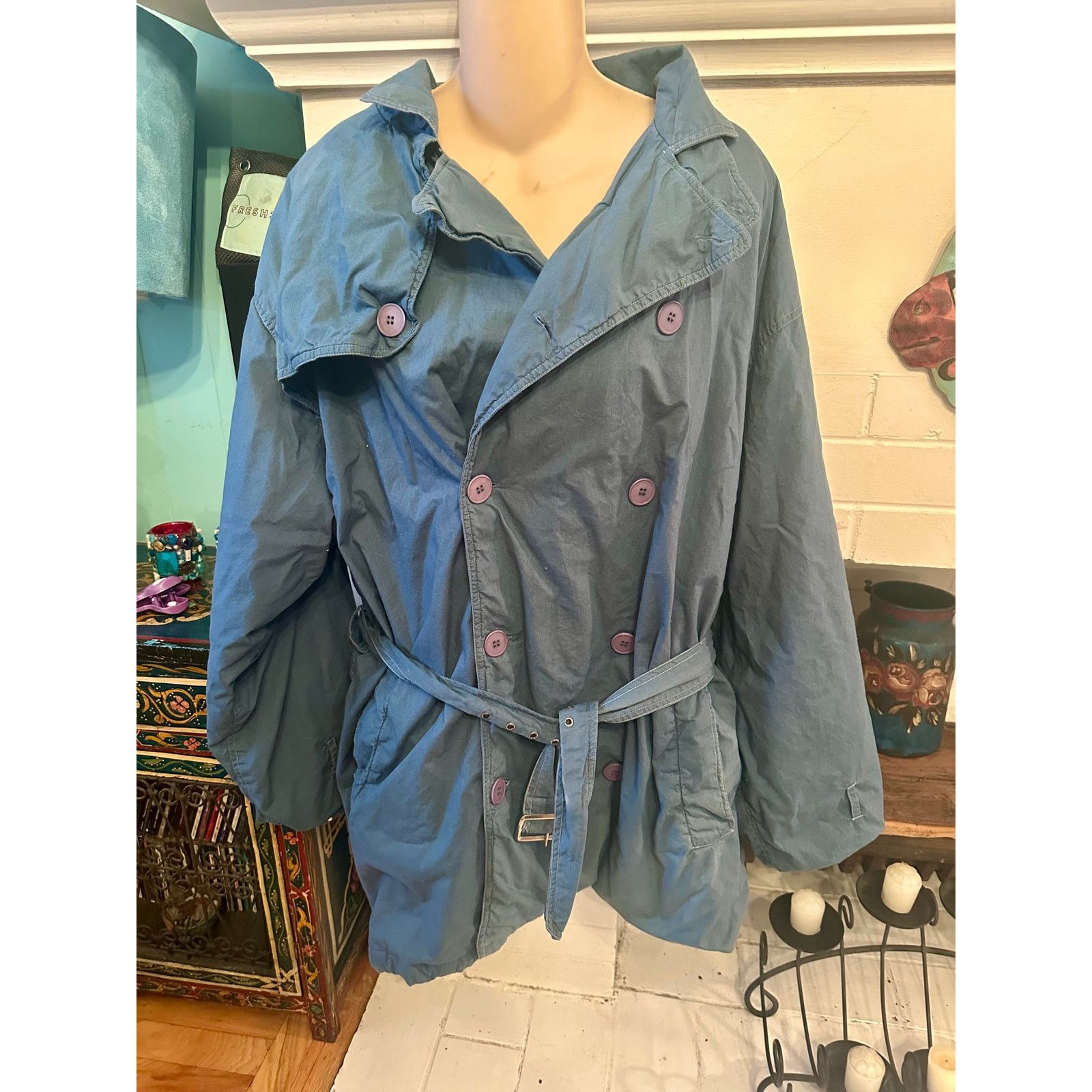 Other 70's 80's WILLIWEAR BLUE & LAVENDER QUILTED TRENCH COAT Size S / US 4 / IT 40 - 2 Thumbnail