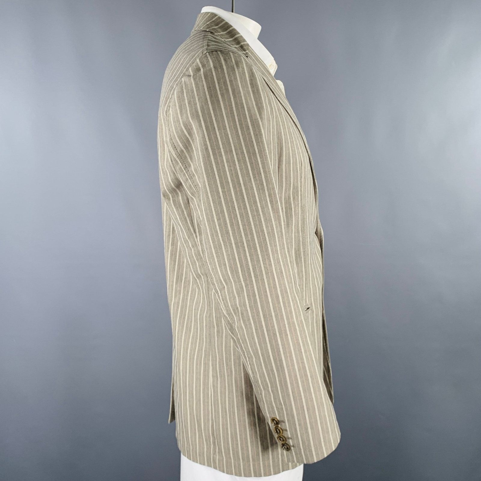 Other VESTIMENTA Taupe White Stripe Cotton Notch Lapel Sport Coat Size 42R - 3 Thumbnail