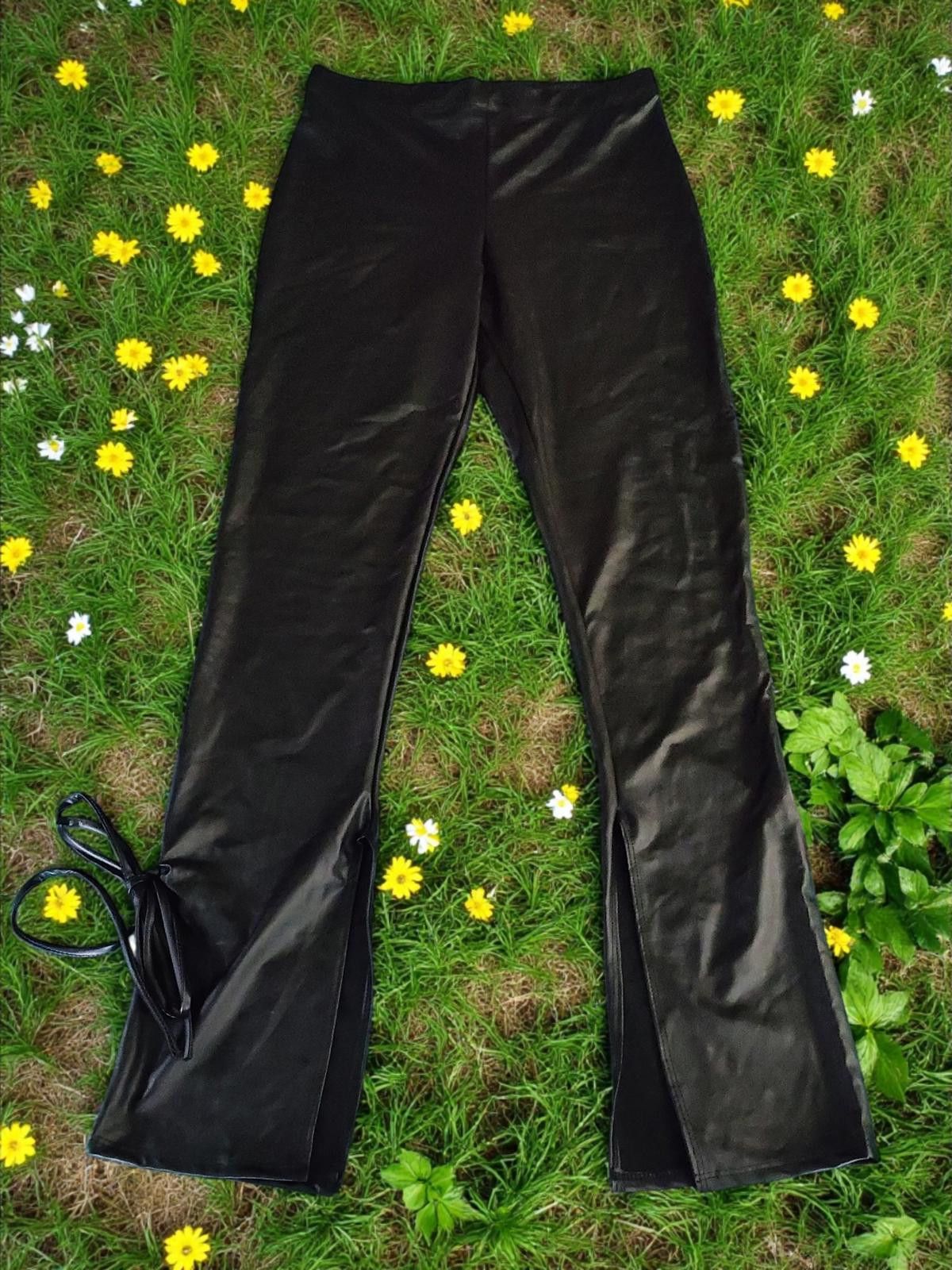 Fashion Nova Fashion Nova Black Faux Leather Flared Pants/Side Tie Detail Size 40" / US 18 - 3 Thumbnail