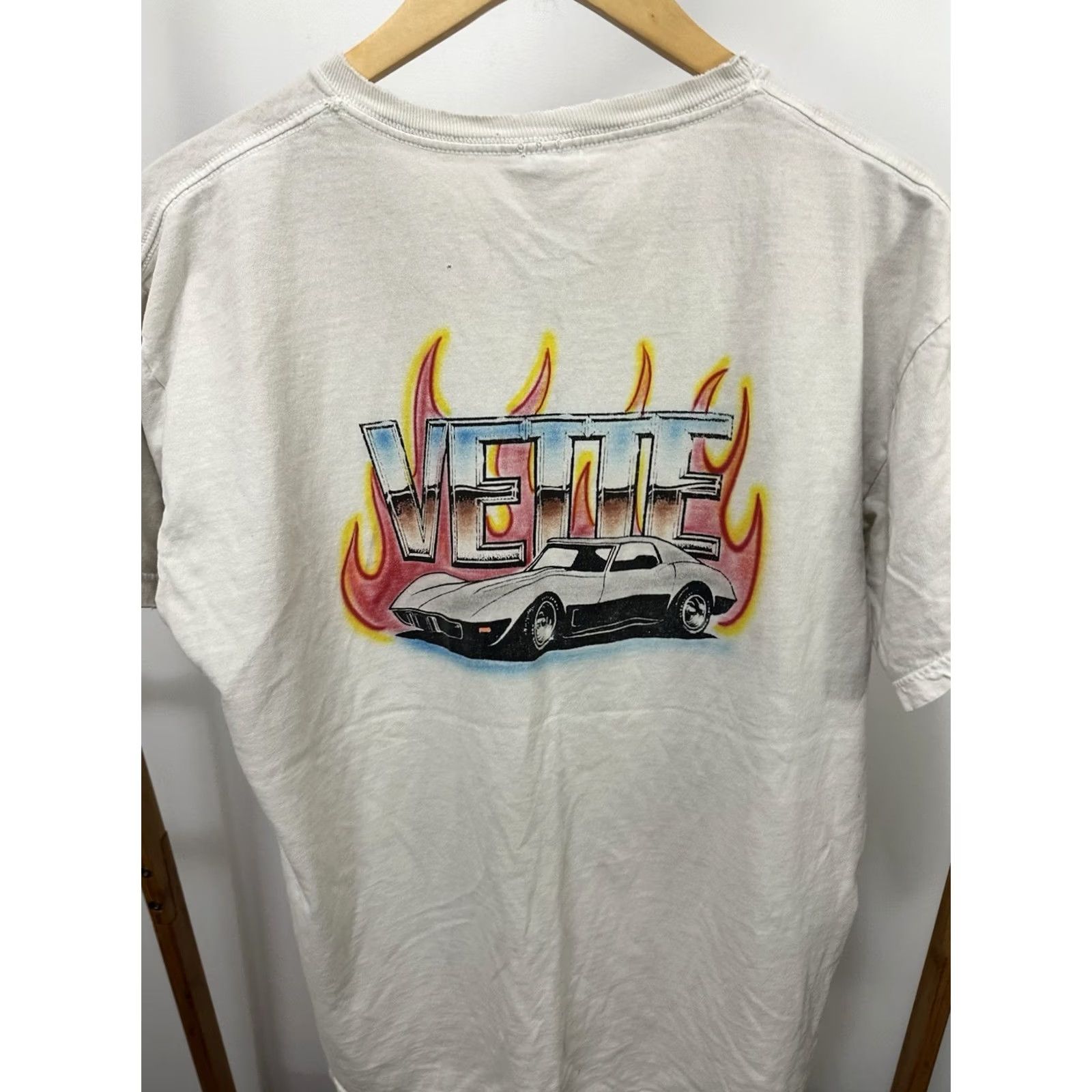 Jerzees VTG Corvette Fire Flame Panama Beach Worn Distressed Cotton T-Shirt Size L Shirt Mens White Fire Thrashed 90s Event Racing Size US L / EU 52-54 / 3 - 4 Thumbnail