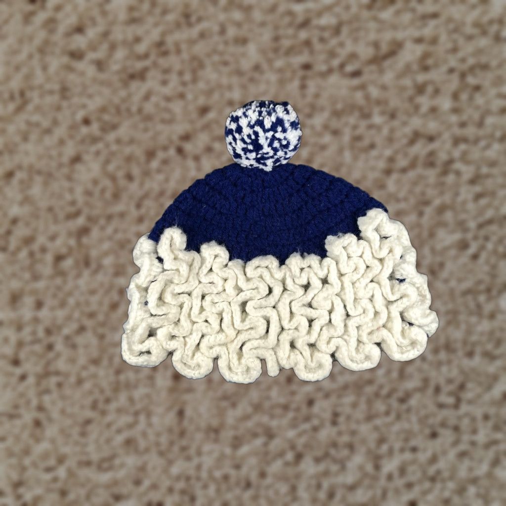 Vintage Beanie Chunky Toque Women One Size Blue White Crochet Knit Acrylic Blend Pom Knit Hat Womens Beanie CHUNKY Beanie Toque Ski Theme Vintage No Size ONE SIZE - 1 Thumbnail