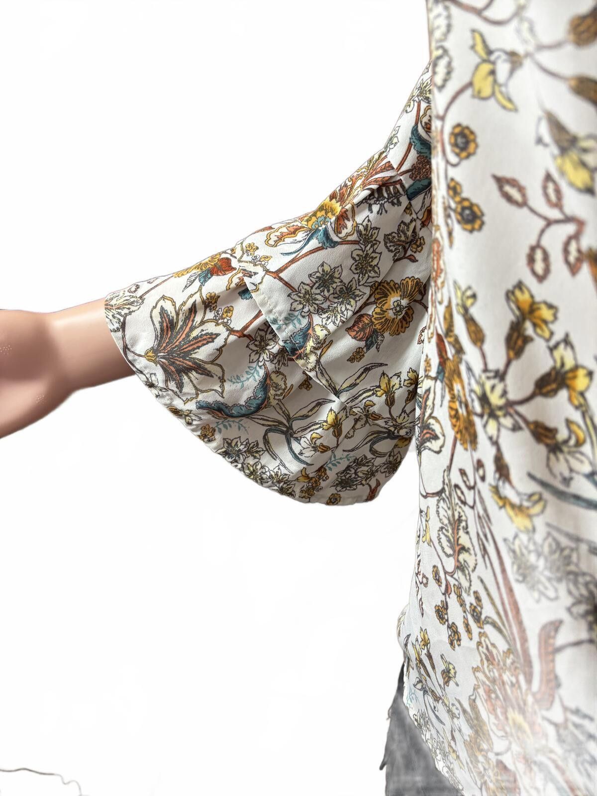 J.Crew Boho Coastal Cottagecore Floral Bell Sleeve Blouse Peasant. Size XL / US 12-14 / IT 48-50 - 4 Thumbnail