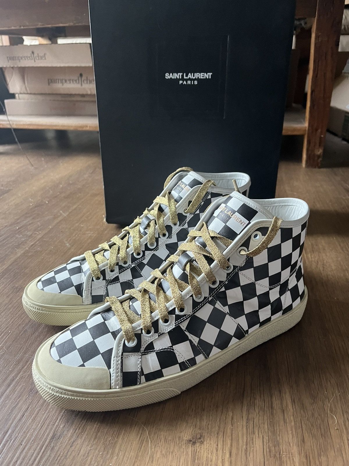 image of Saint Laurent Paris Ss16 Saint Laurent Checkered Checkerboard Sl37 Surf Sound Shoes in White (Size 