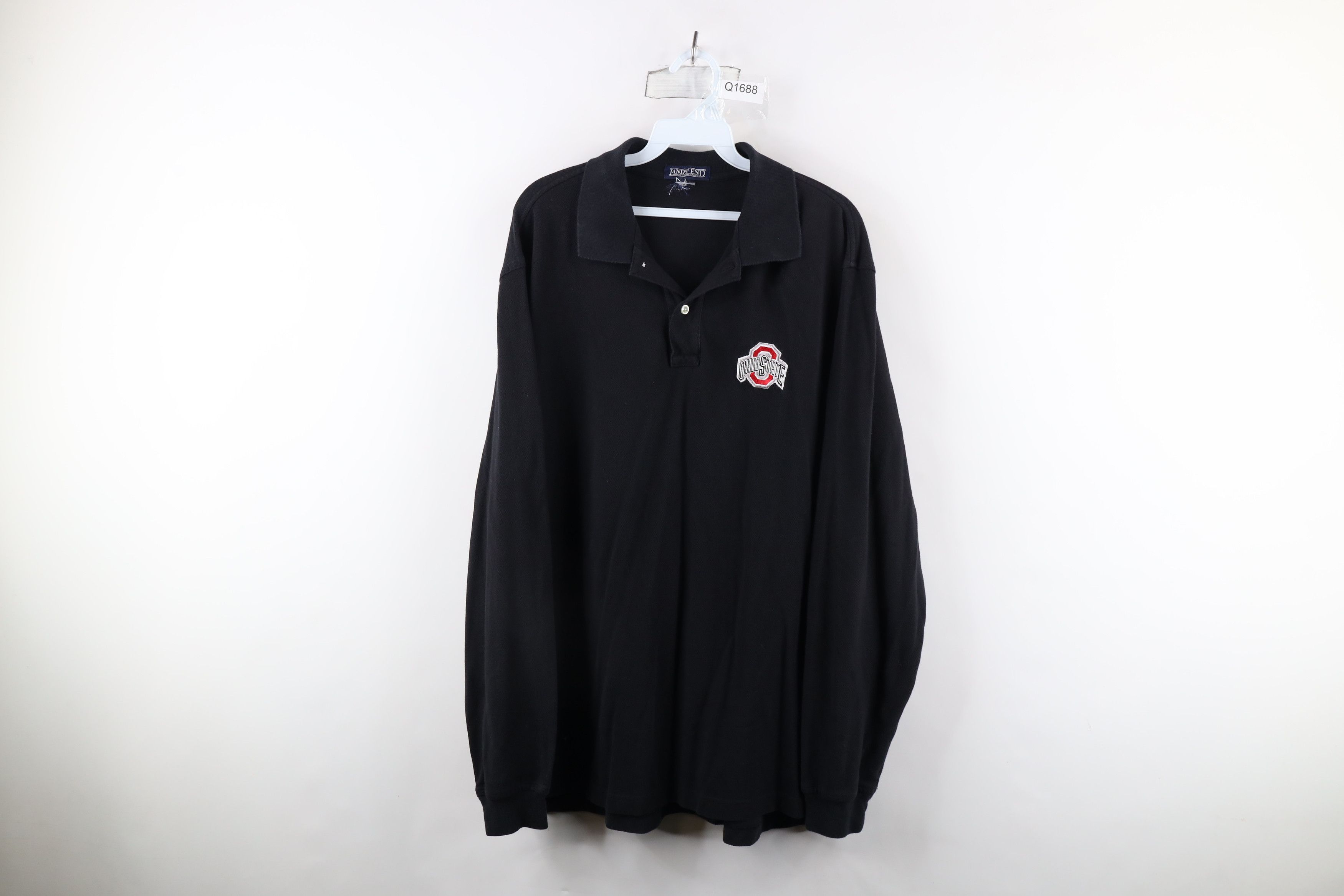Lands' End × Vintage Vintage 90s Lands End University Long Sleeve Polo Black Size US XL / EU 56 / 4 - 1 Thumbnail