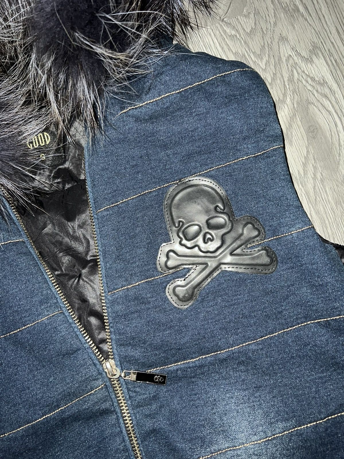 Le Grande Bleu (L.G.B.) Skull Fur puffer jacket 🎸☠️ Size US M / EU 48-50 / 2 - 11 Thumbnail