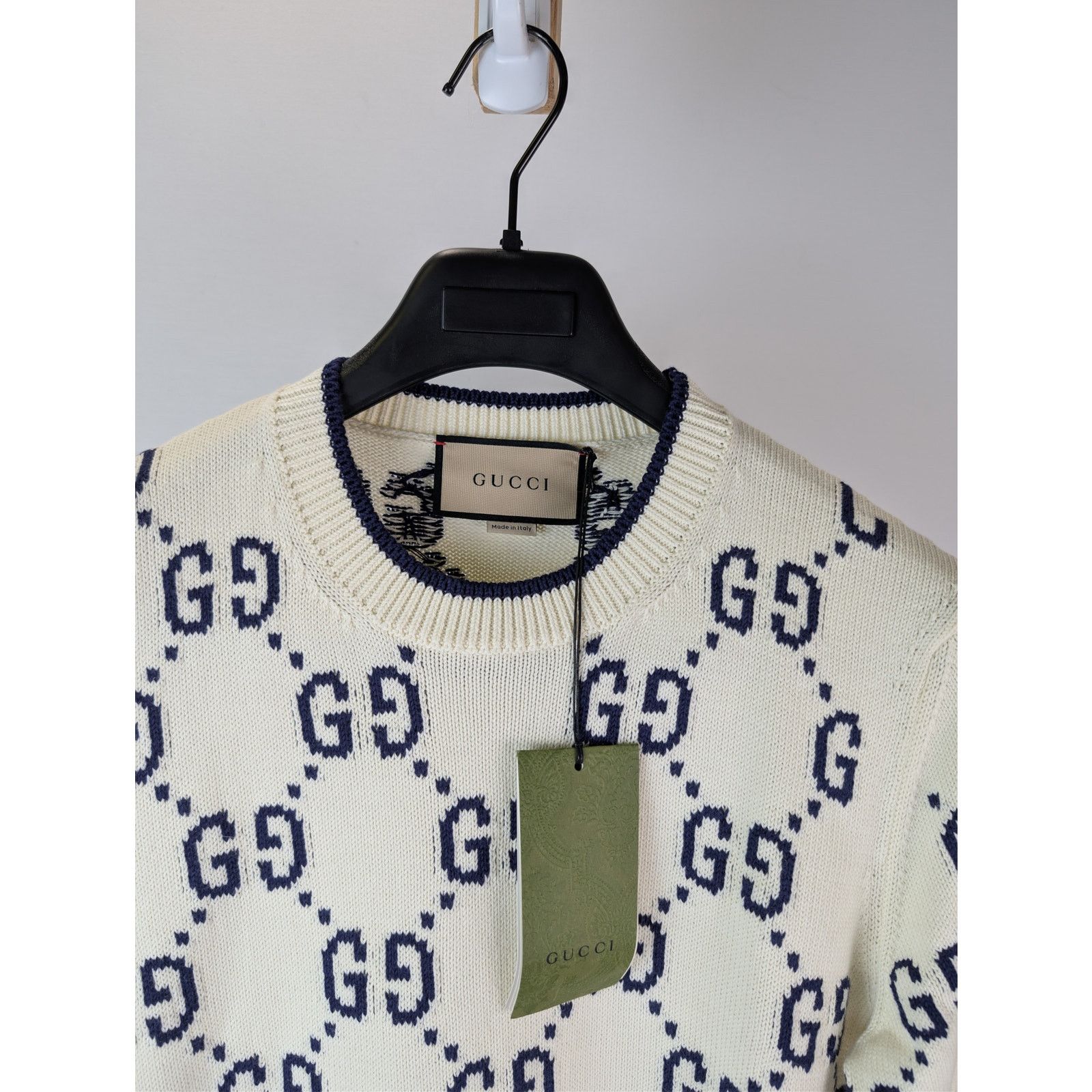 Gucci o1rshd1 GG Cotton Knit Sweater in Ivory / Navy Blue Size US M / EU 48-50 / 2 - 7 Thumbnail