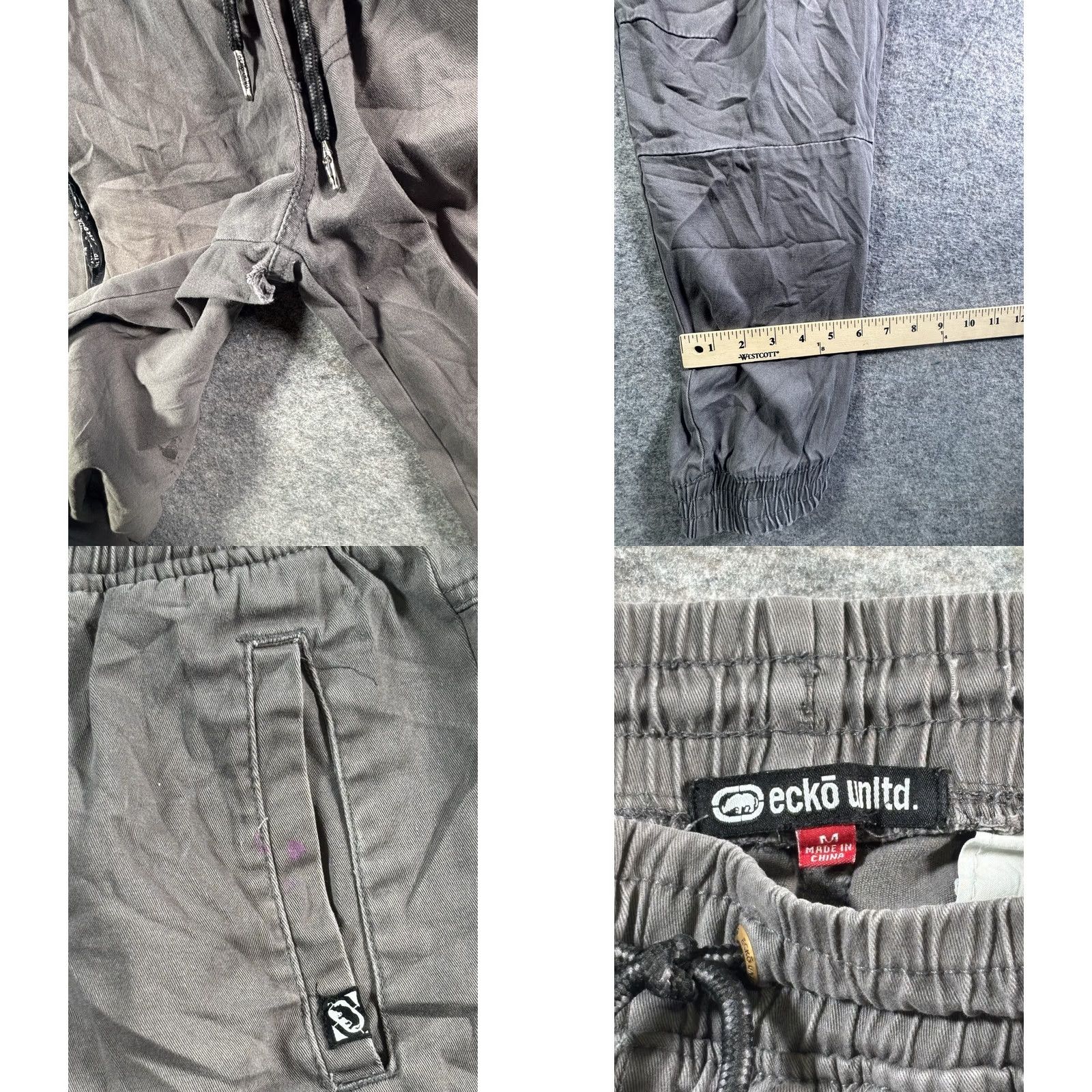 Ecko Unltd. Ecko Unltd Sweatpants Mens Large Gray Rhino Logo Joggers Distressed Stained Ribbed Pockets Elastic Waist Size US 33 - 8 Thumbnail
