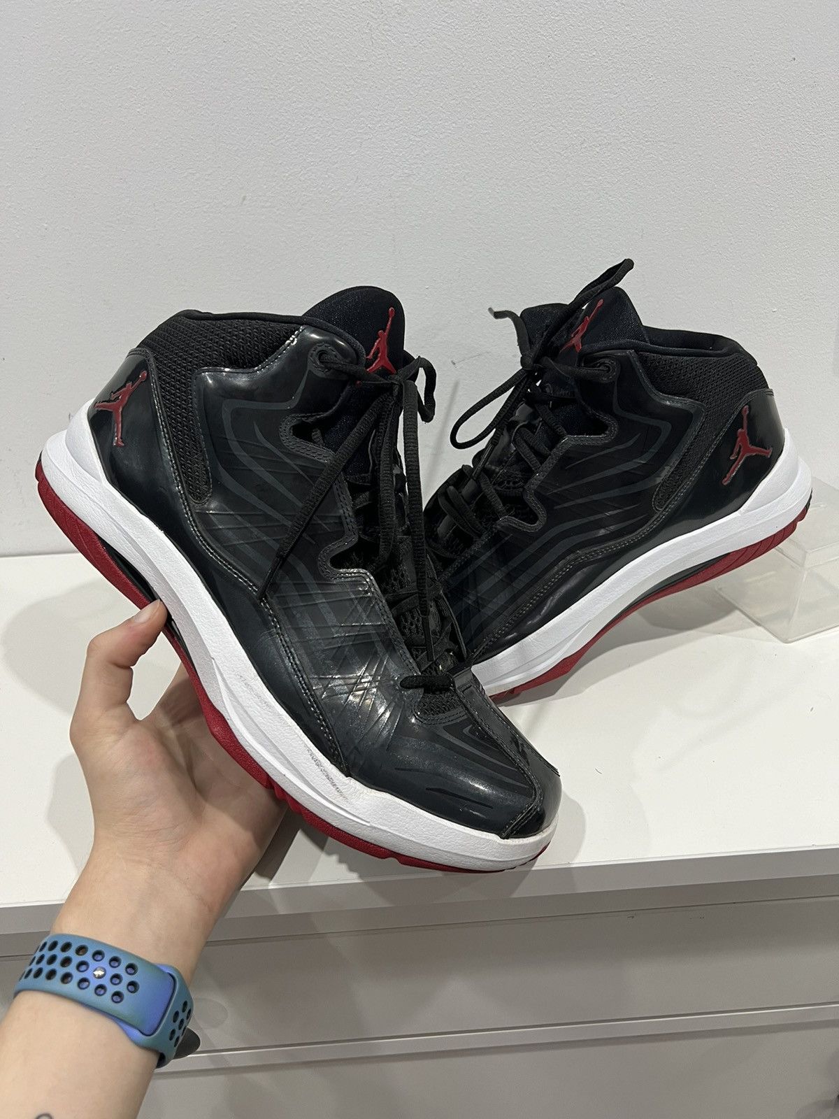 image of Jordan Nike Jordan Areo Mania Shiny Shoes in Black, Men's (Size 11)