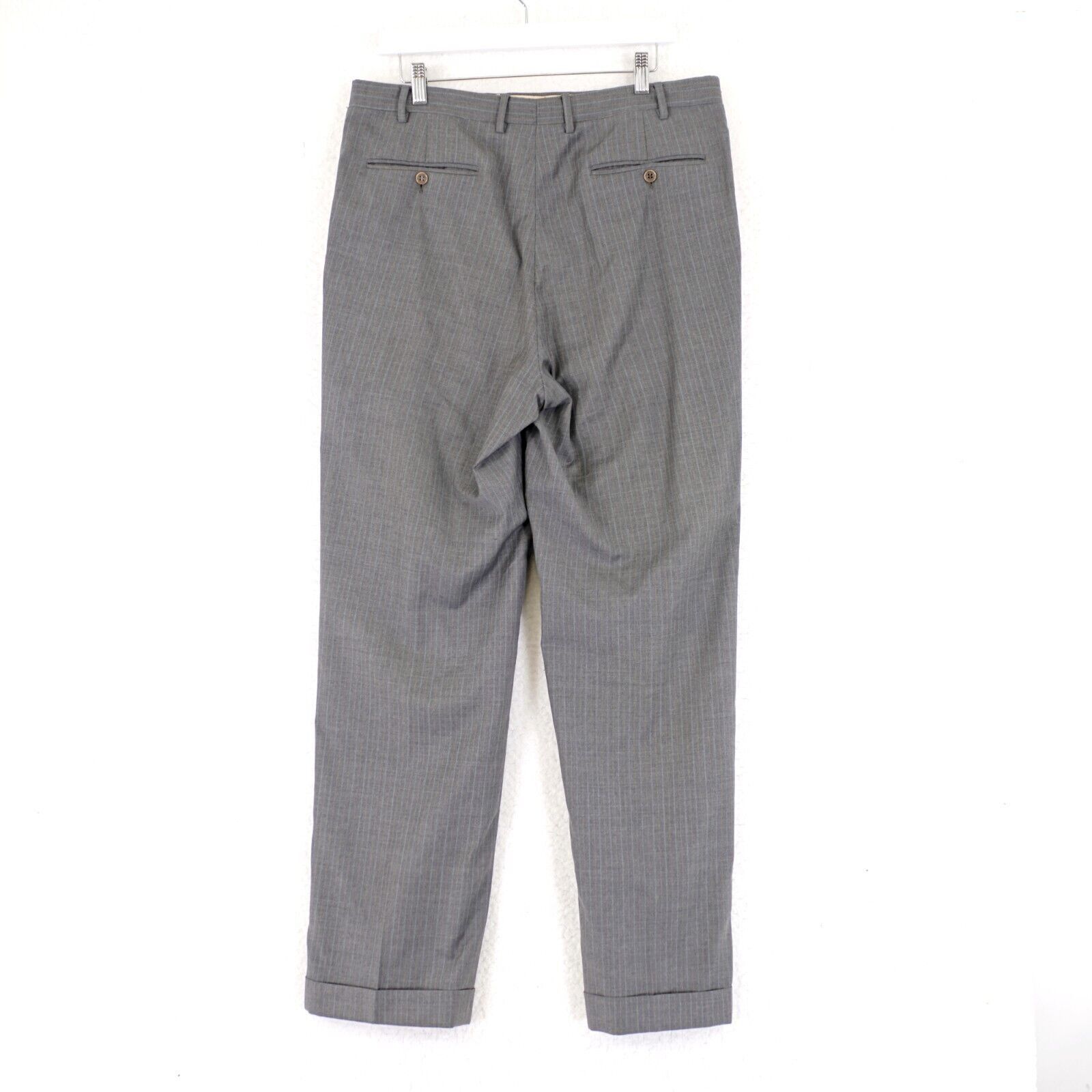 Canali DAMAGED Canali Wool Gray White Brown Striped 35/32 Dress Pan Size 34R - 4 Thumbnail