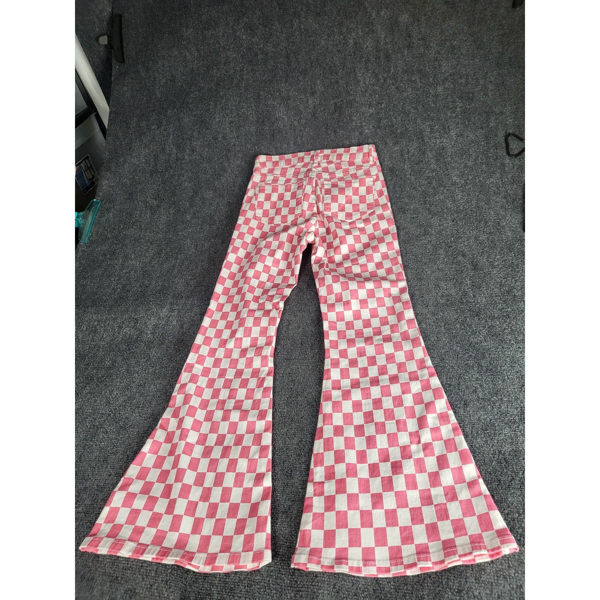 Jean Pink Checkered Bell Bottom Denim Jeeans Women Sz 4 Hipster L Size 27" / US 4 / IT 40 - 2 Thumbnail