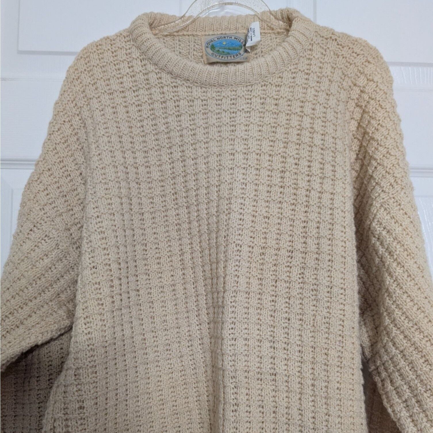 Designer Vintage Fisherman Sweater Mens Large Cream Wool Blend Long Size US L / EU 52-54 / 3 - 2 Thumbnail