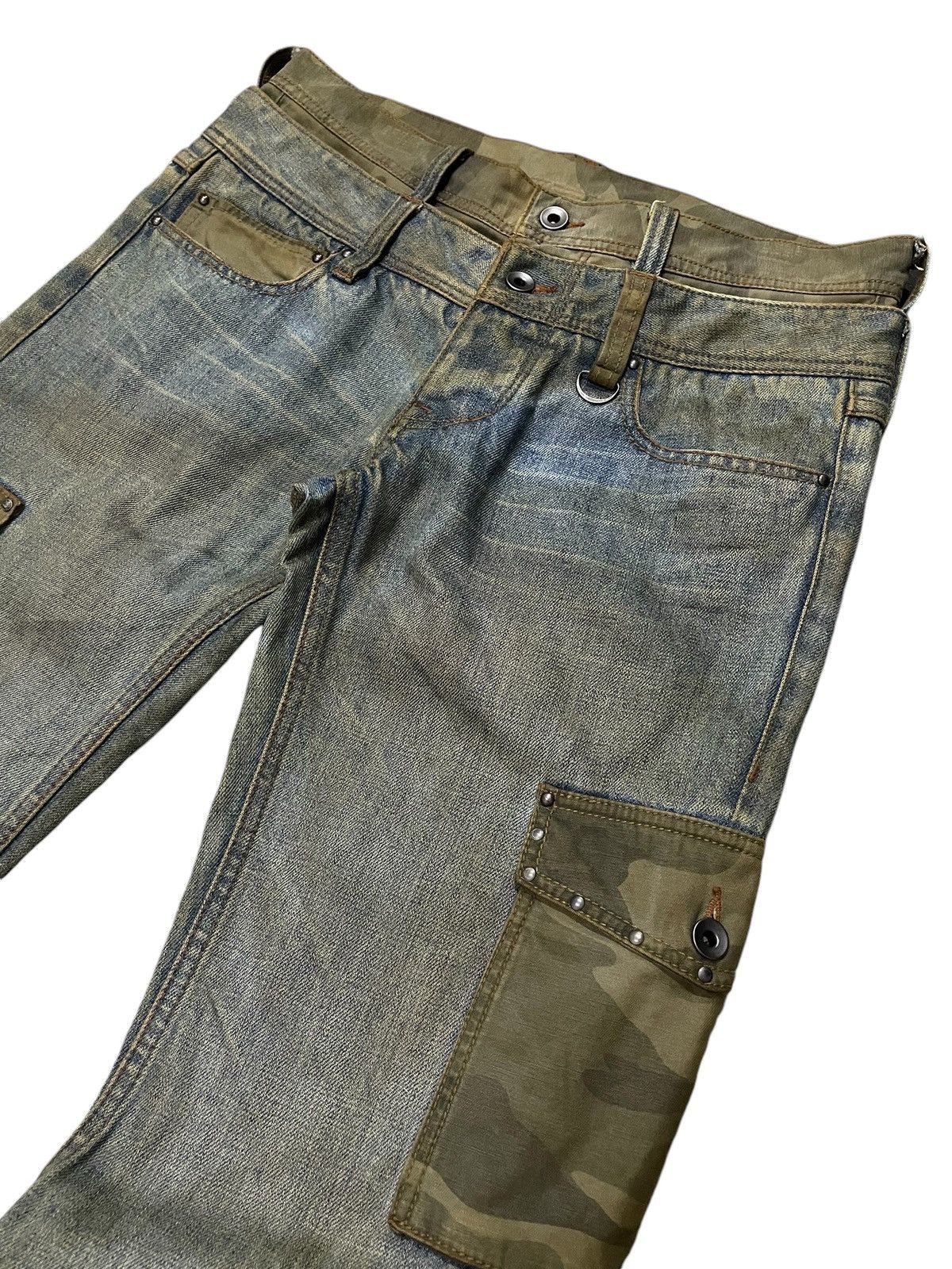 HIDEAWAYS × If Six Was Nine × In The Attic Hideaways Japan Muddy Dirty Double Waist Flared Cargo Jeans Size US 32 / EU 48 - 10 Thumbnail