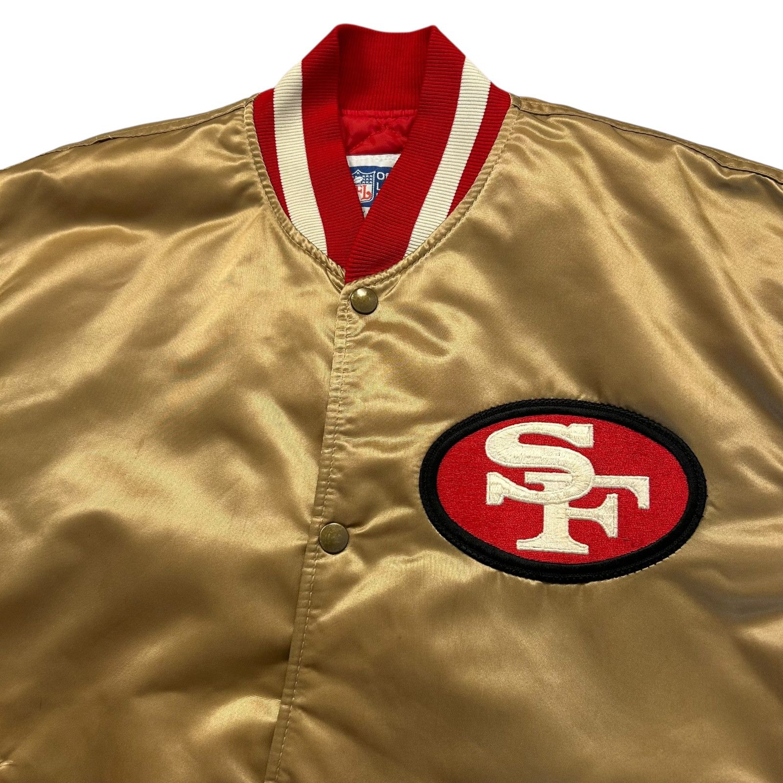 NFL × Starter × Vintage 90s SAN FRANCISCO 49ERS SATIN BOMBER JACKET SPELL OUT Size US L / EU 52-54 / 3 - 4 Thumbnail