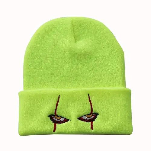 American Edition × Japanese Brand Green Color Embroidered Woolen Beanies Hat Scary Clown Eyes Size ONE SIZE - 2 Thumbnail