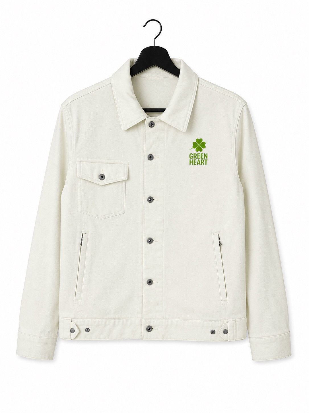 Vintage Vintage Green Heart White Denim Jacket Clover Graphic Size US M / EU 48-50 / 2 - 2 Thumbnail