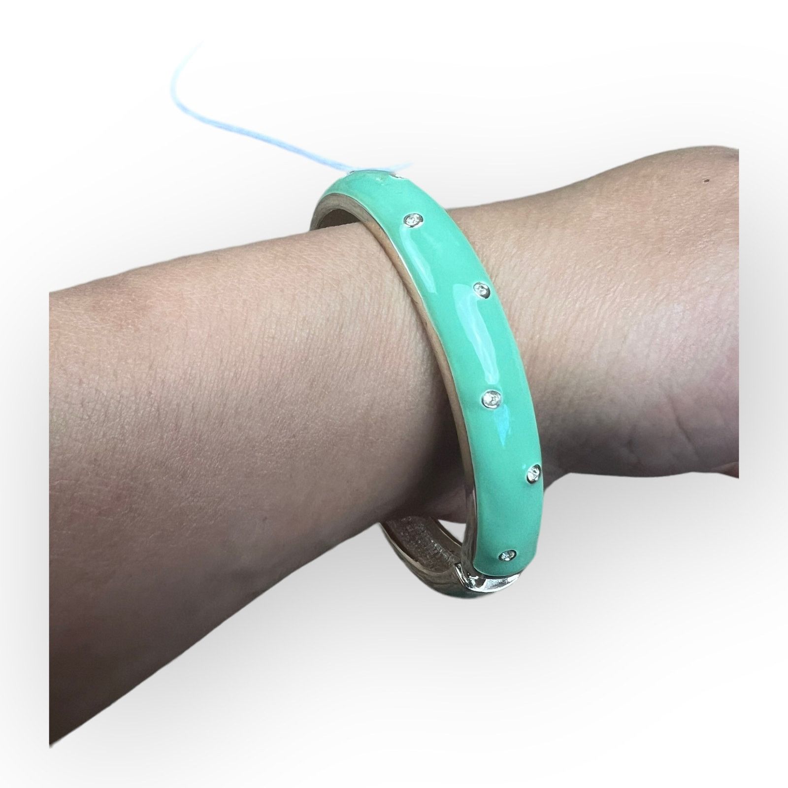 Vintage Green Pastel Bangle Bracelet with Rhinestone Accents Size ONE SIZE - 4 Thumbnail