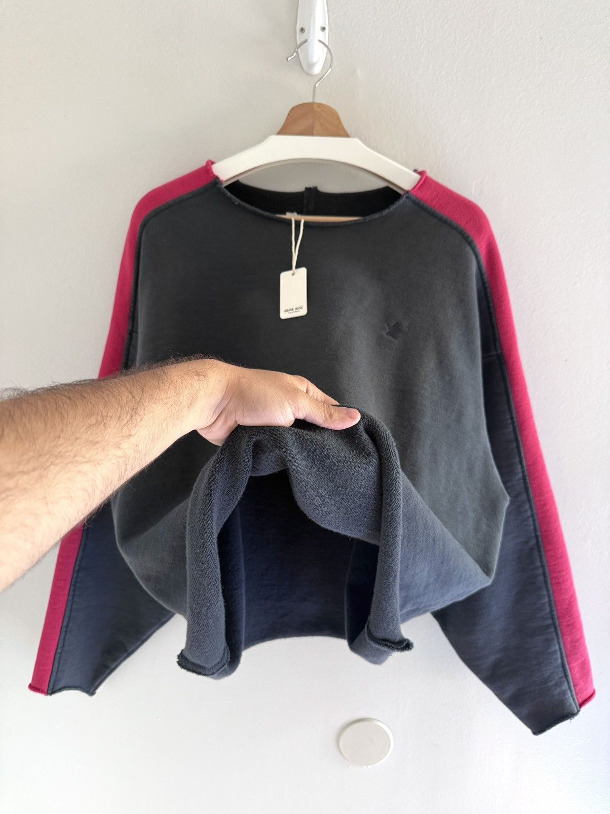 Greg Ross USA Greg Ross Side Stripe Raw Hem Yoke Sweatshirt Black/Red Size US S / EU 44-46 / 1 - 20 Thumbnail