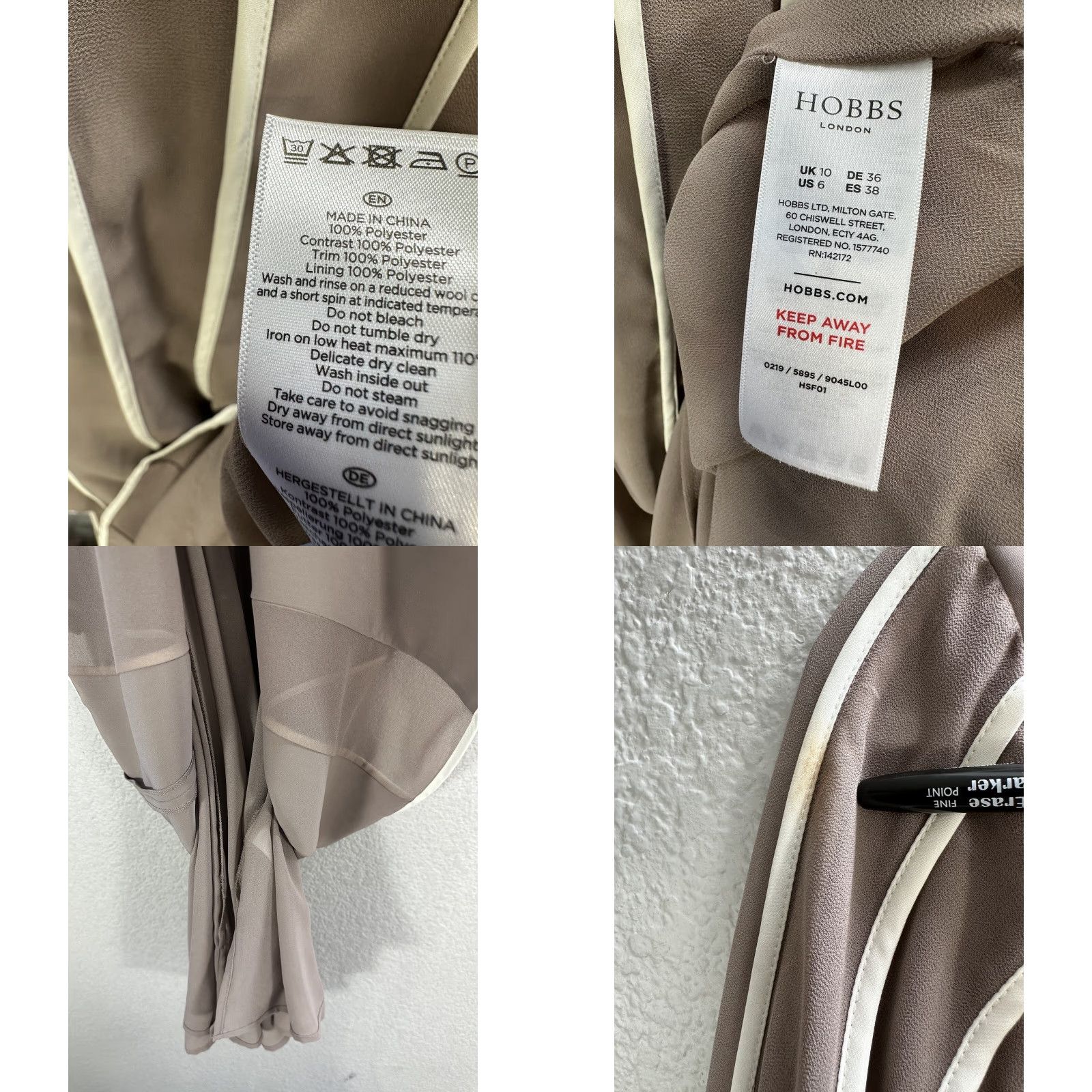 Vintage Hobbs White Dark Beige Stripe Belted A-Line Dress Womens 6 UK 10 US 6 Long Sleeve Knee Length VINTAGE No Size M / US 6-8 / IT 42-44 - 8 Thumbnail