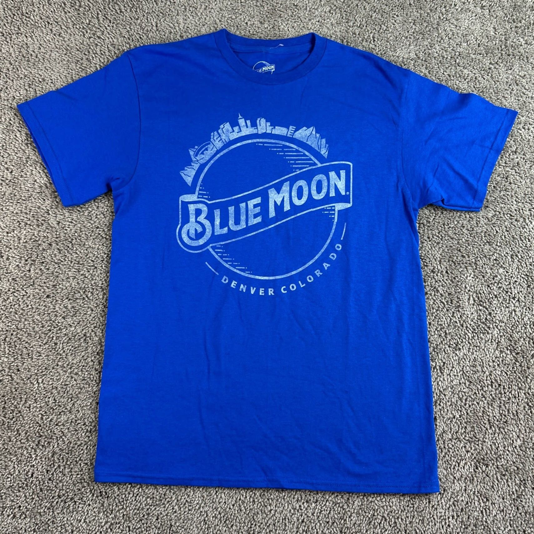 Vintage Blue Moon Shirt Mens Medium Blue White Short Sleeve Beer Graphic Print Logo T-Shirt Size US M / EU 48-50 / 2 - 2 Thumbnail