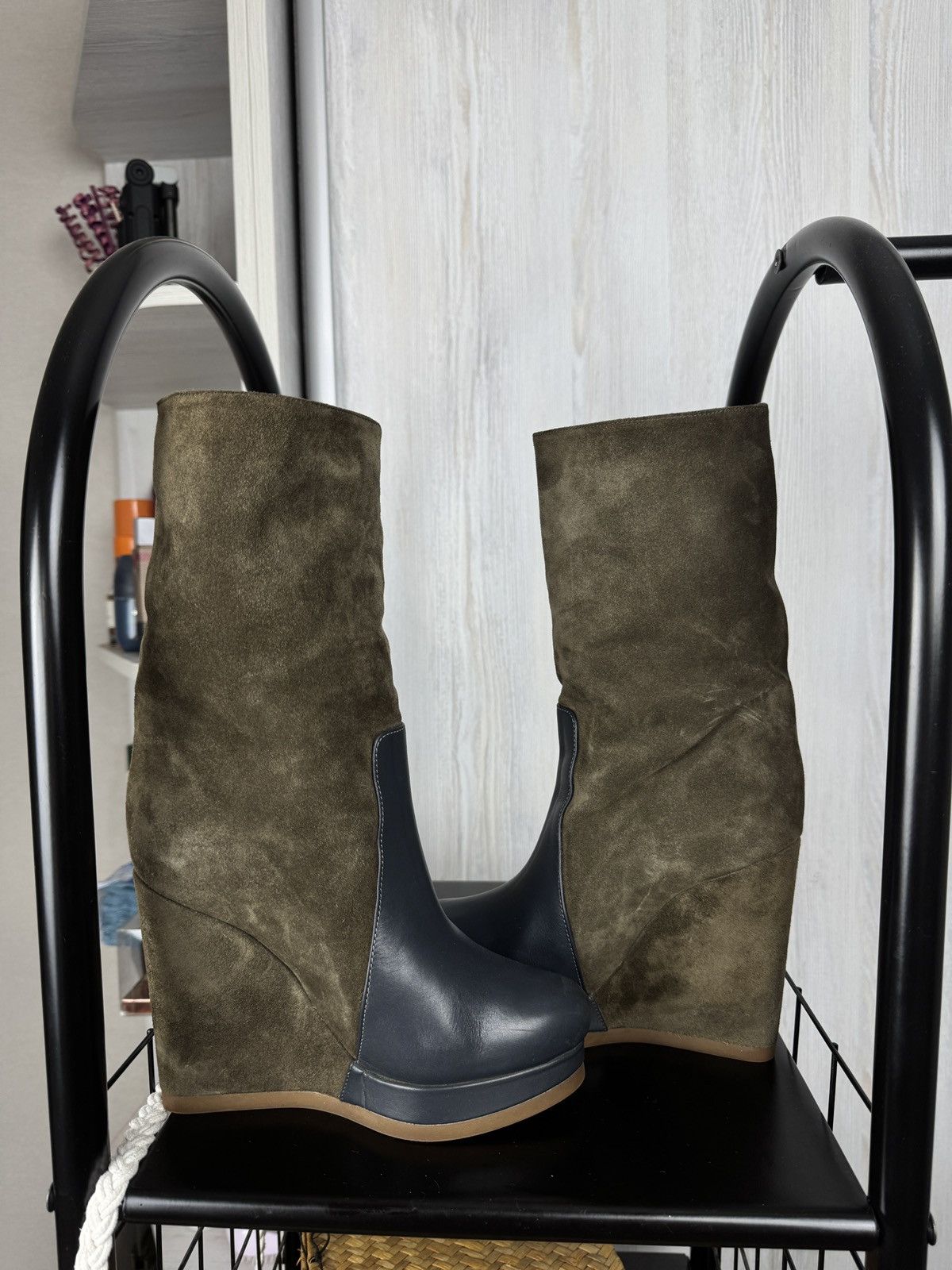 Jil Sander Jill Sander olive green suede and gray leather wedges Size US 6.5 / IT 36.5 - 12 Thumbnail