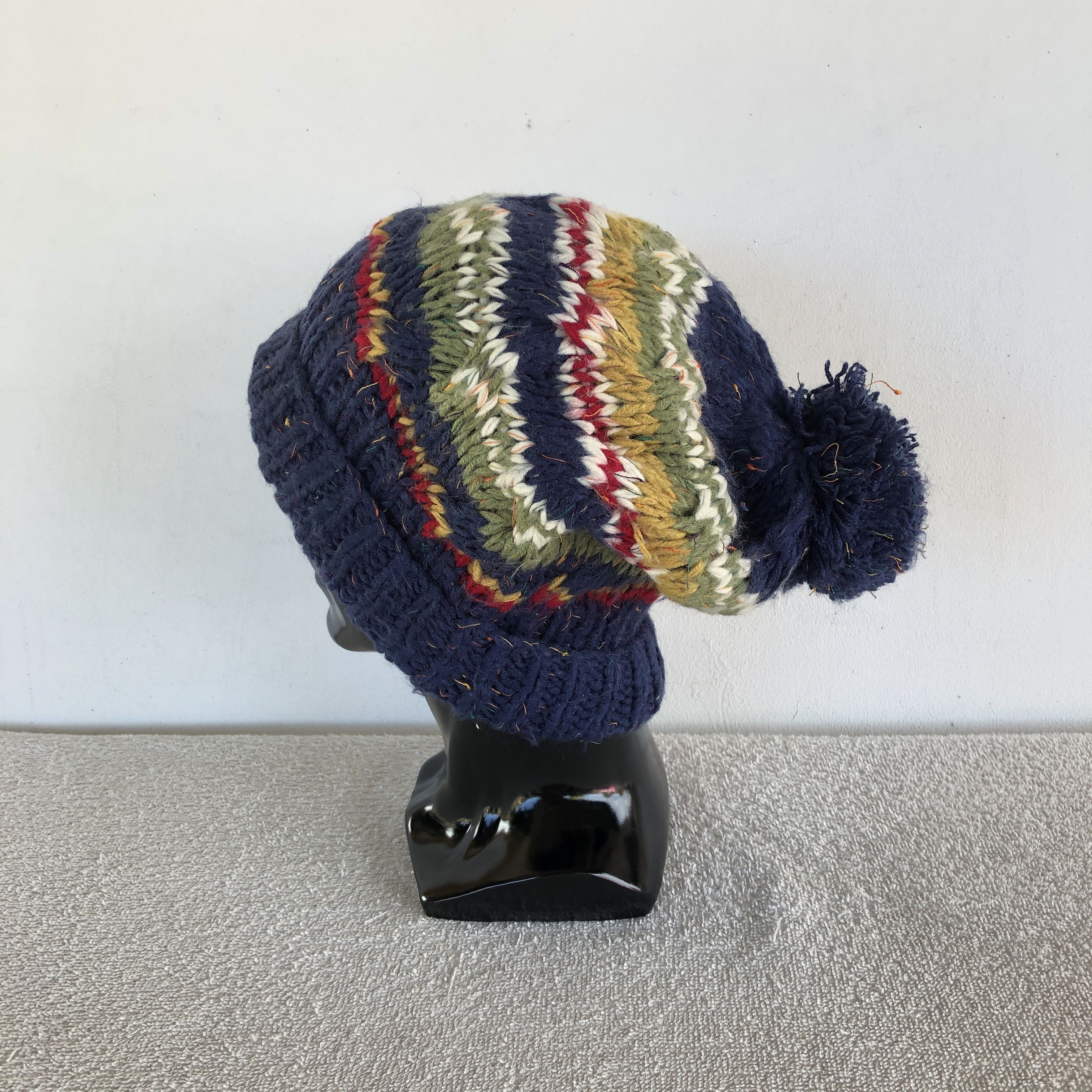 Japanese Brand Vintage 90s Slouchy Knit Beanie Pom Pom Snow Caps Hats Size ONE SIZE - 4 Thumbnail