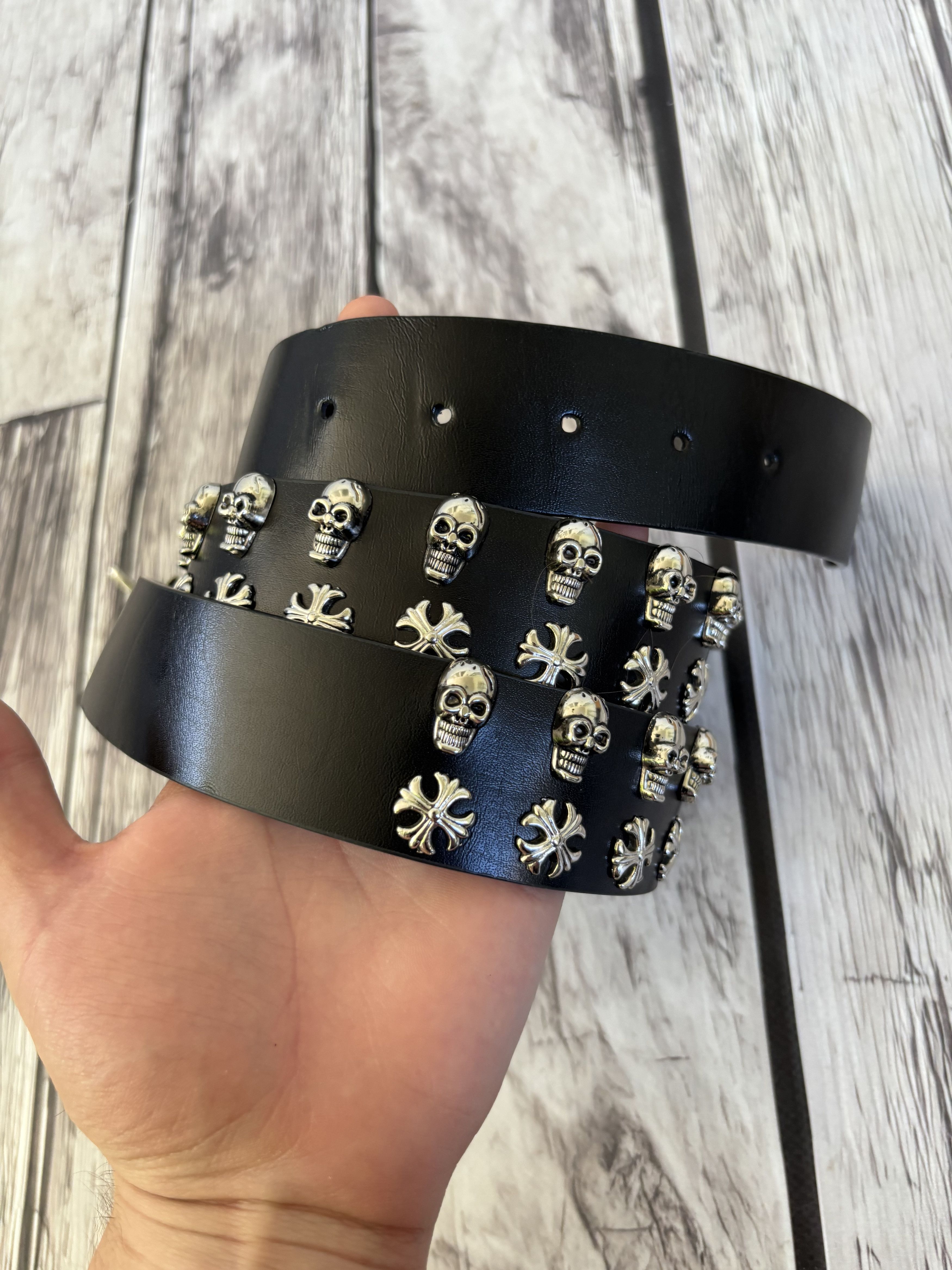 Other VTG CHROME HEARTS DIESEL STYLE HEAVY LEATHER METAL BELT Size ONE SIZE - 4 Thumbnail