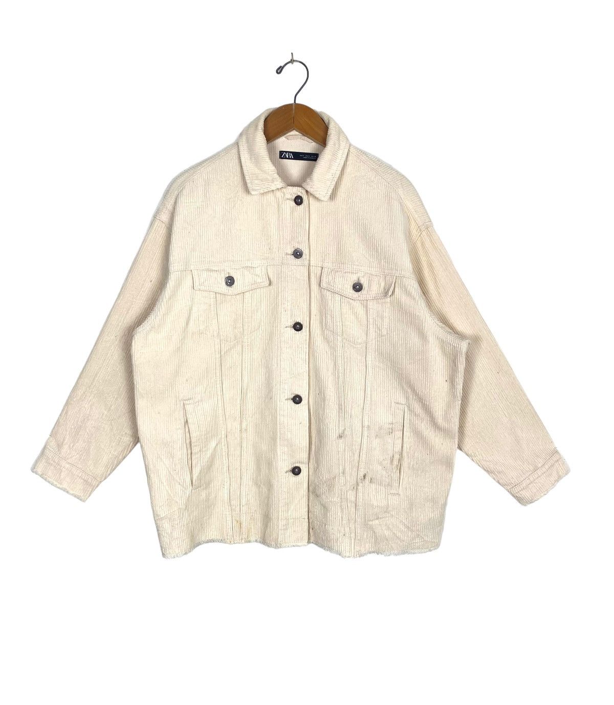 Rare‼️ Zara Thick Corduroy Raw Hem Trucker Jacket