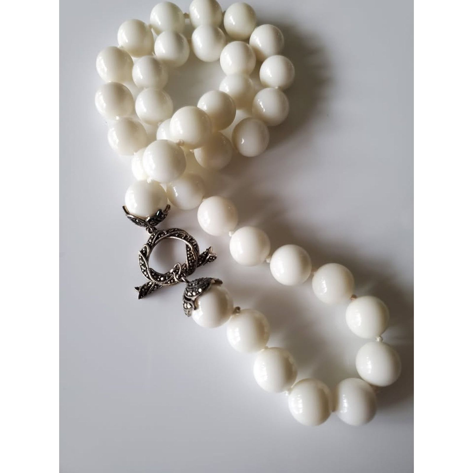Other White Glass Bead Necklace and Earring Set with Marcasites Size ONE SIZE - 2 Thumbnail