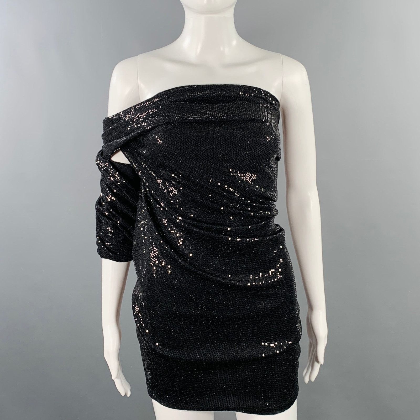The Attico 4 Black Nylon Blend Sequined One Shoulder Dress Top Size S / US 4 / IT 40 - 1 Thumbnail