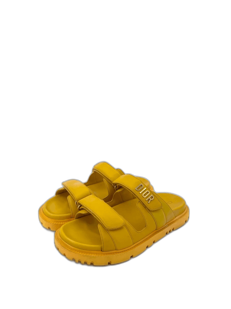 Dior Dior Size 38 Yellow Logo Letter Magic Tape One-strap Leather Sandals