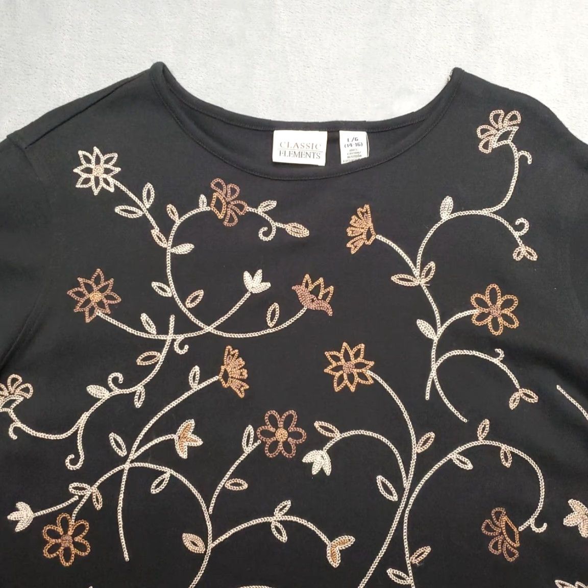 Vintage VINTAGE Classic Elements Top Women L Black Cotton Embroidered Floral Cottage Y2K Shirt Womens Size L / US 10 / IT 46 - 3 Thumbnail