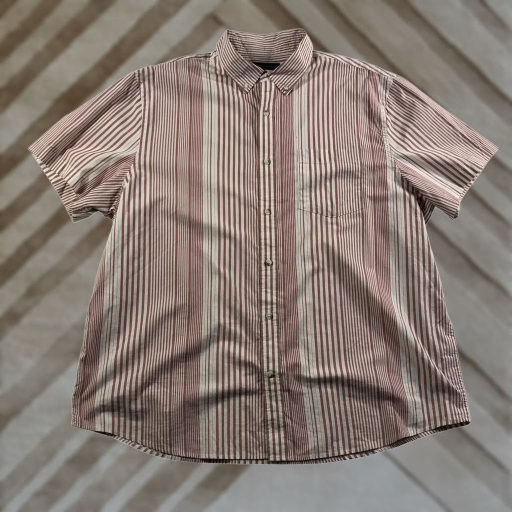 Banana Republic Banana Republic Men Big 2X Slim Short Sleeve Striped Button Down Shirt Red White Size US XXL / EU 58 / 5 - 1 Thumbnail